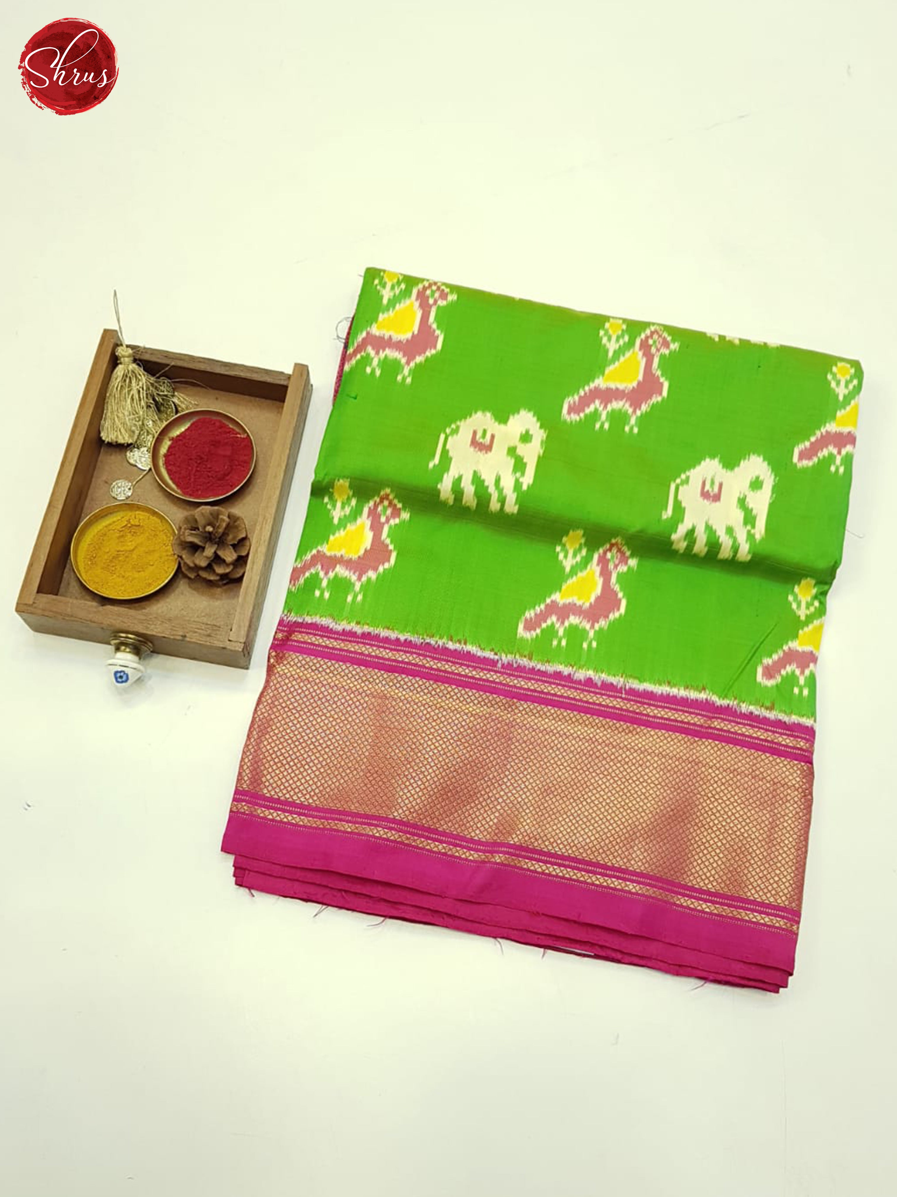 Green & Pink - Ikkat Silk Saree - Shop on ShrusEternity.com