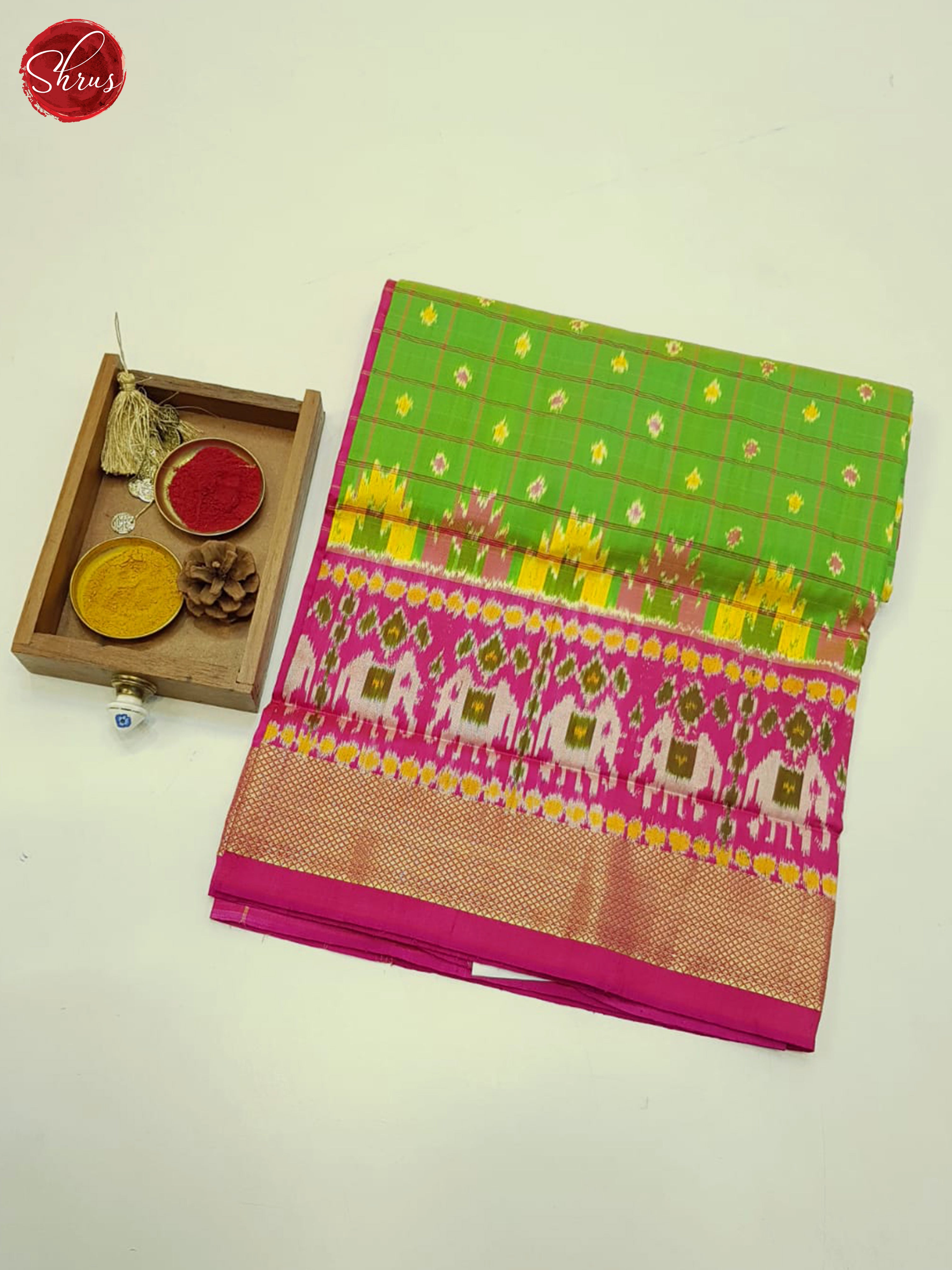 Green & PInk- Ikkat Silk Saree - Shop on ShrusEternity.com