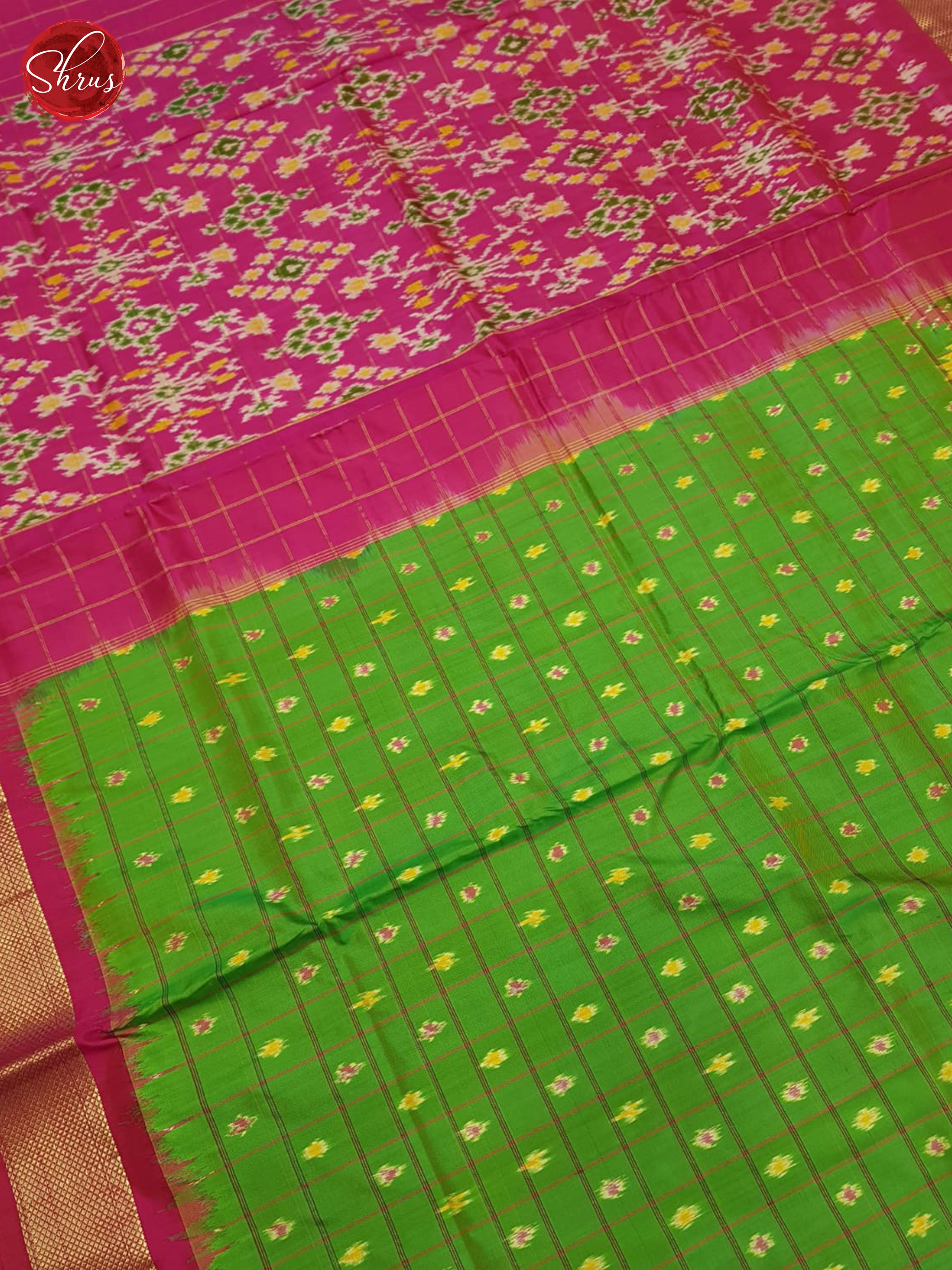 Green & PInk- Ikkat Silk Saree - Shop on ShrusEternity.com