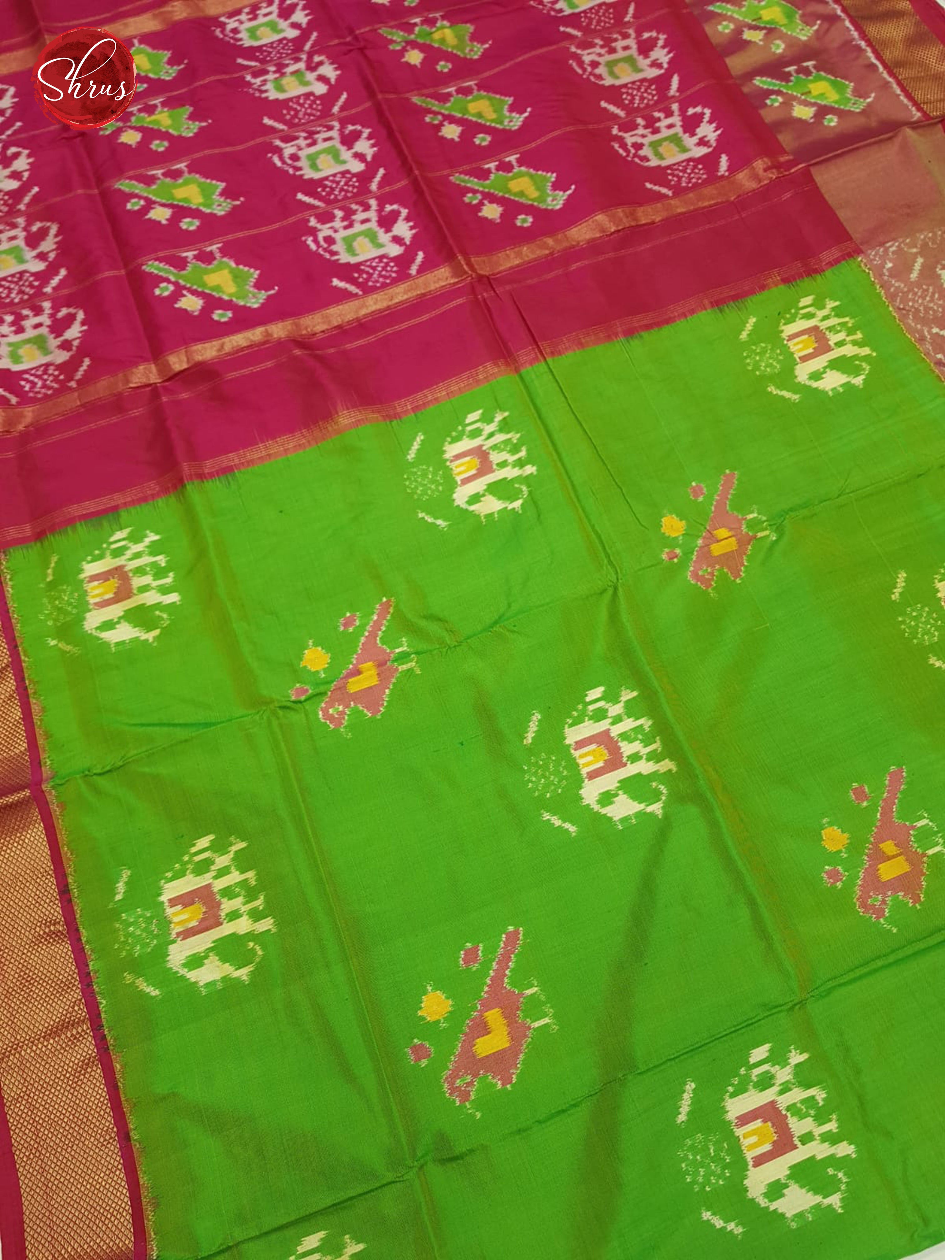 Green & Pink- Ikkat Silk Saree - Shop on ShrusEternity.com