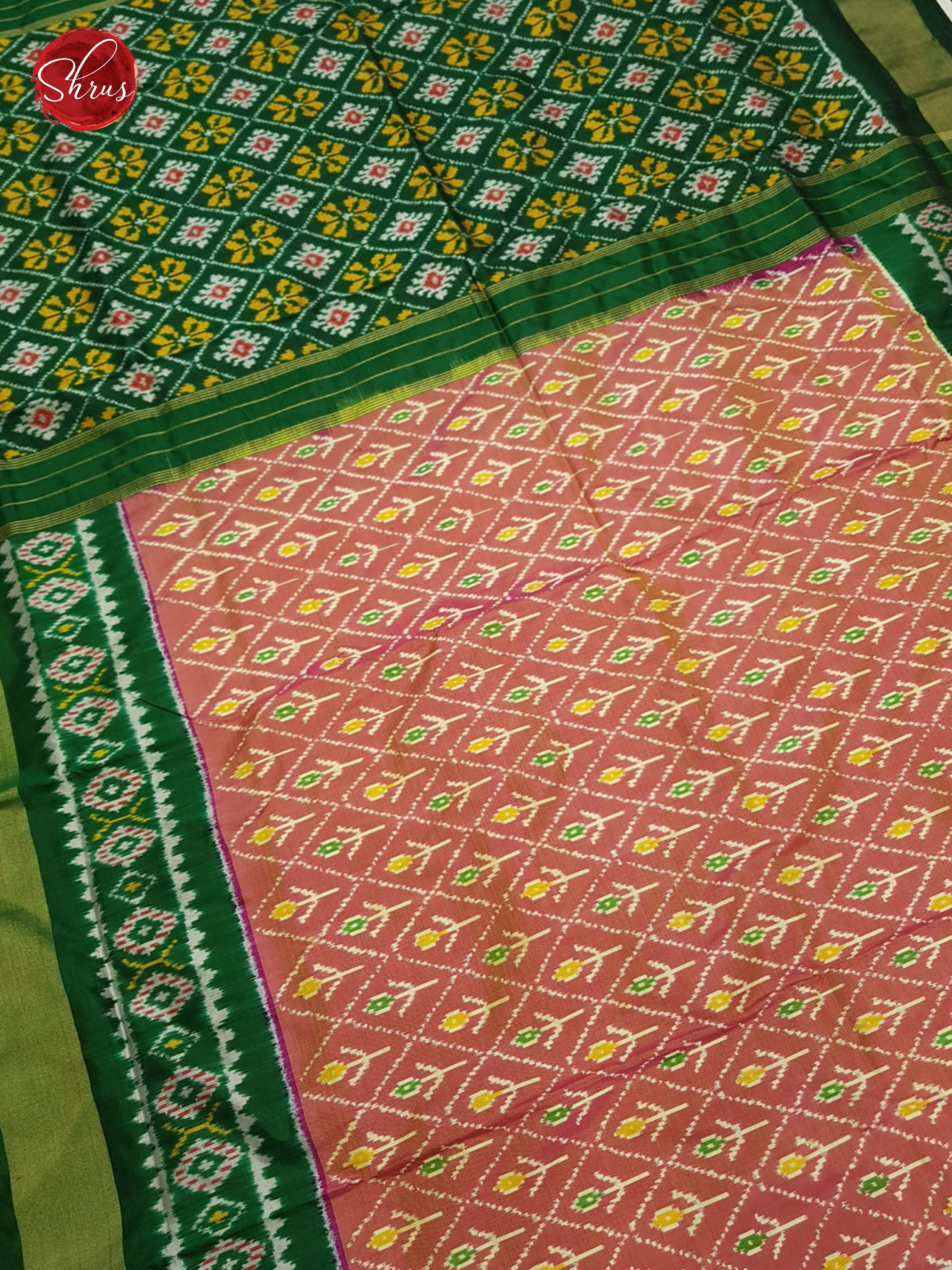 Pink & Green- Ikkat Silk Saree - Shop on ShrusEternity.com