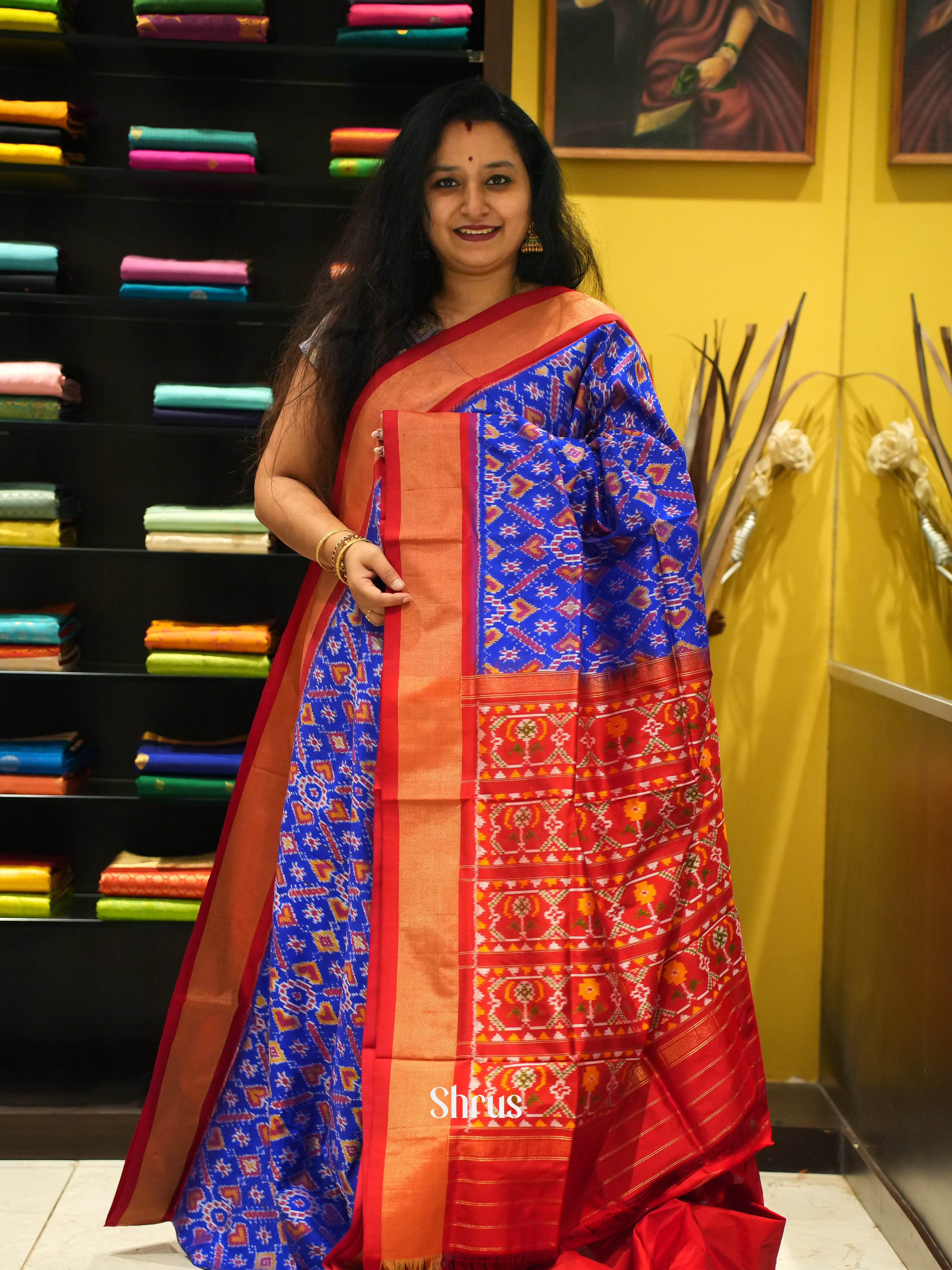 Blue & Red - Ikkat Silk Saree - Shop on ShrusEternity.com