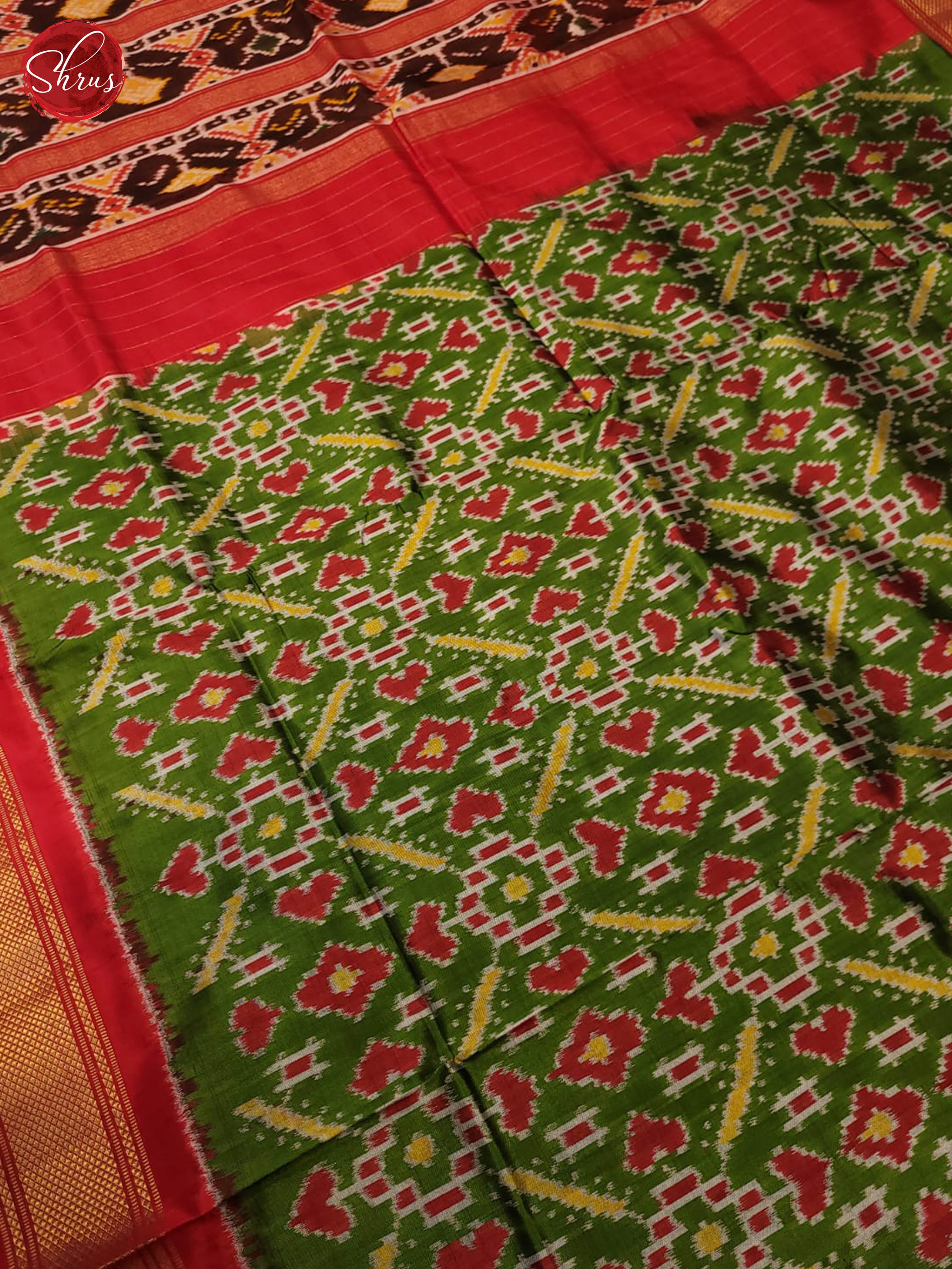 Green and Red- Ikkat Silk Saree - Shop on ShrusEternity.com