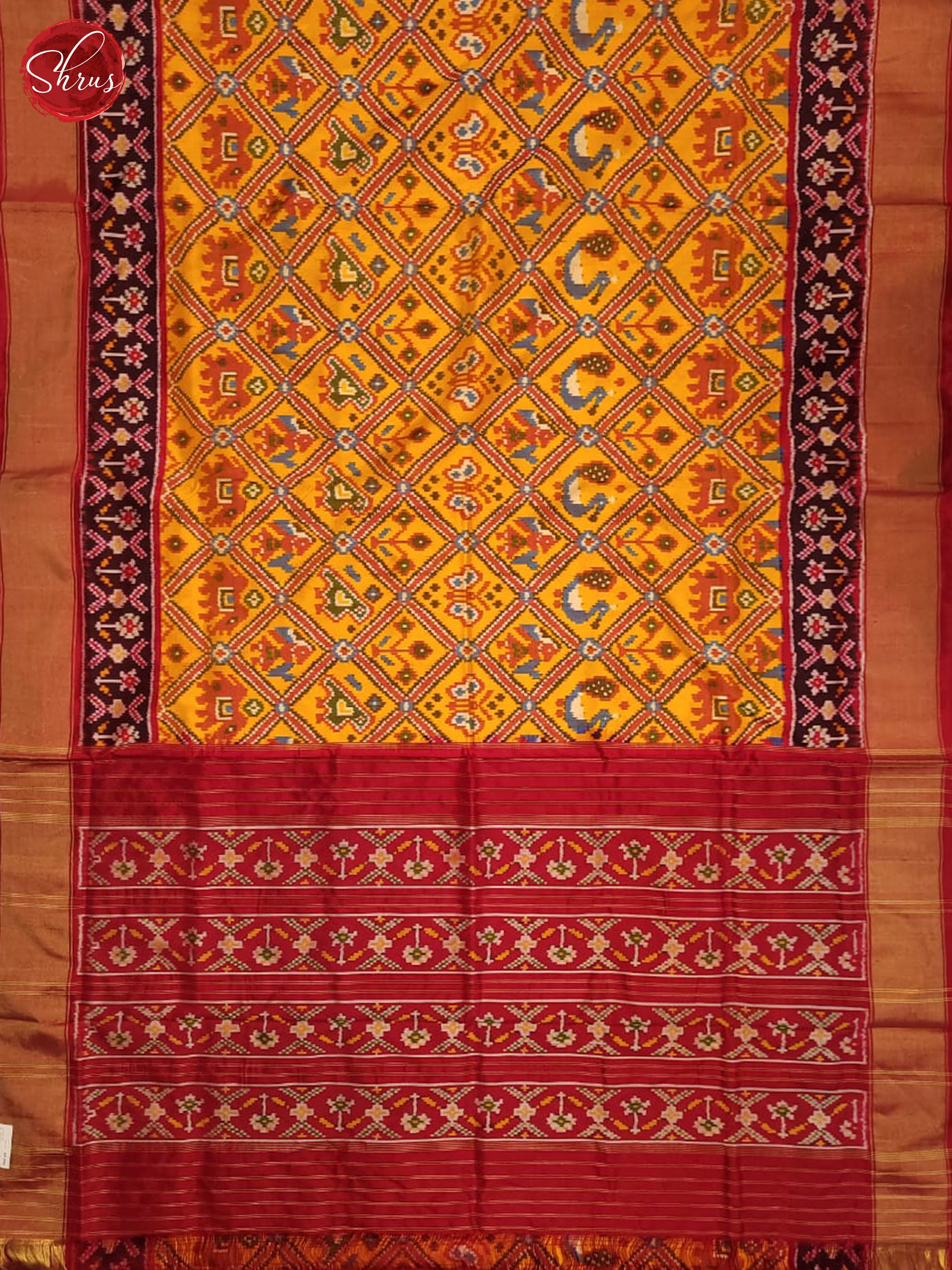 Mustard & Red - Ikkat Silk Saree - Shop on ShrusEternity.com