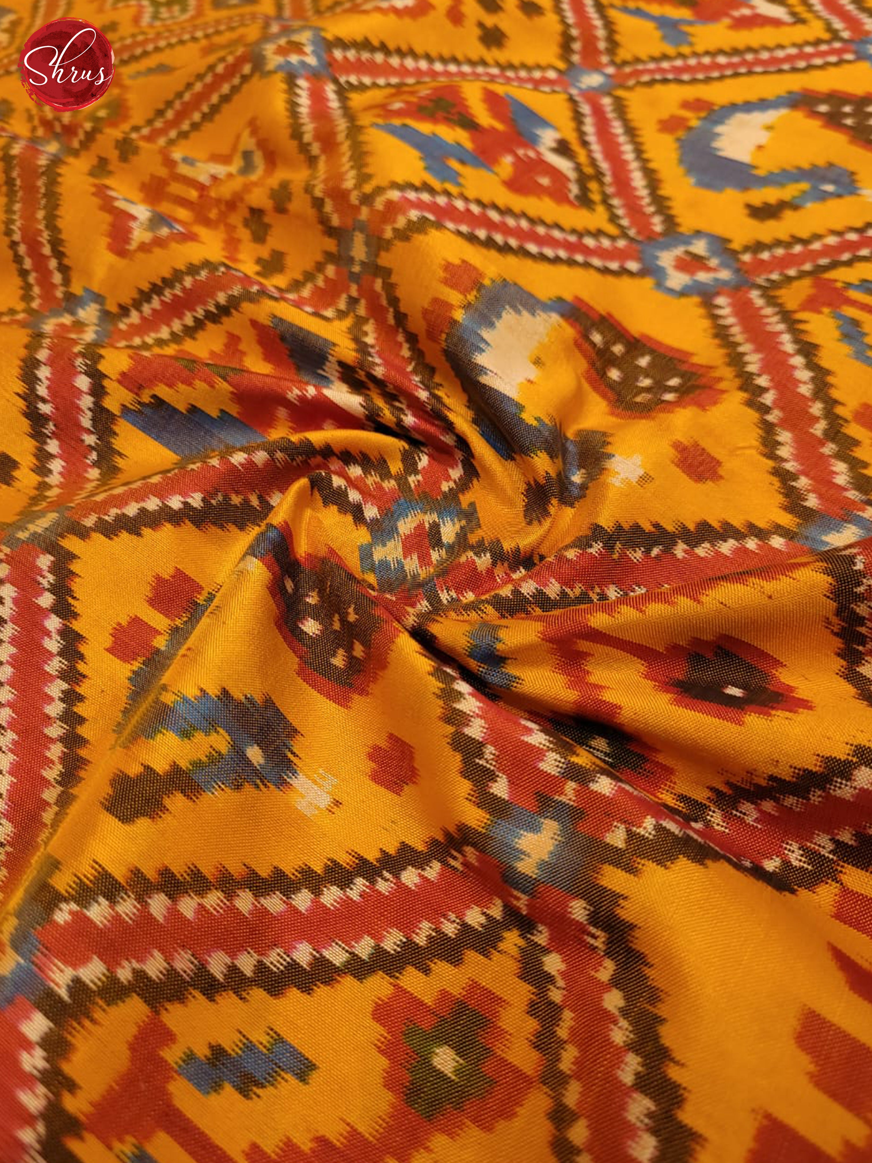 Mustard & Red - Ikkat Silk Saree - Shop on ShrusEternity.com