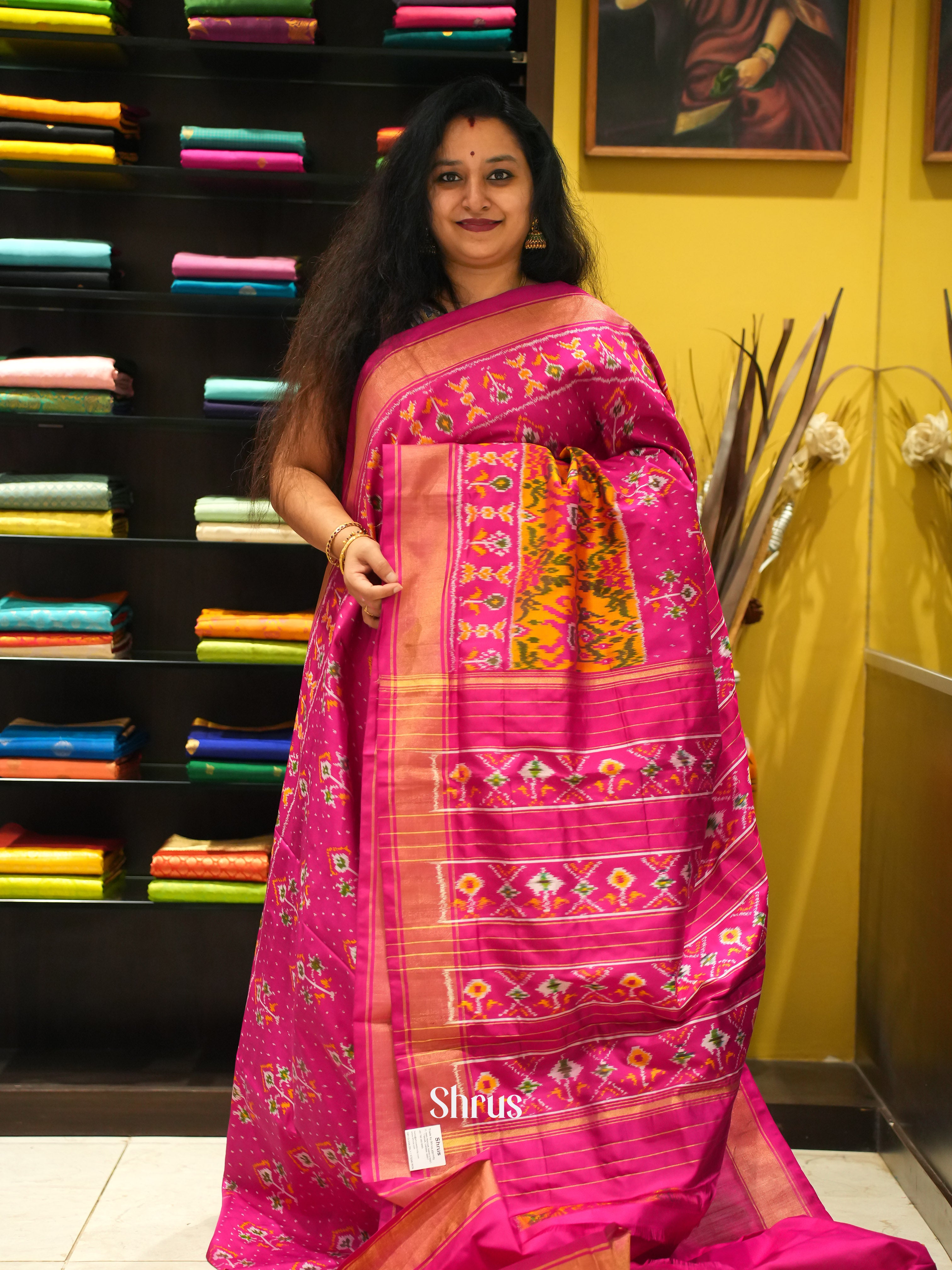 Pink(Single Tone)- Ikkat Silk Saree - Shop on ShrusEternity.com