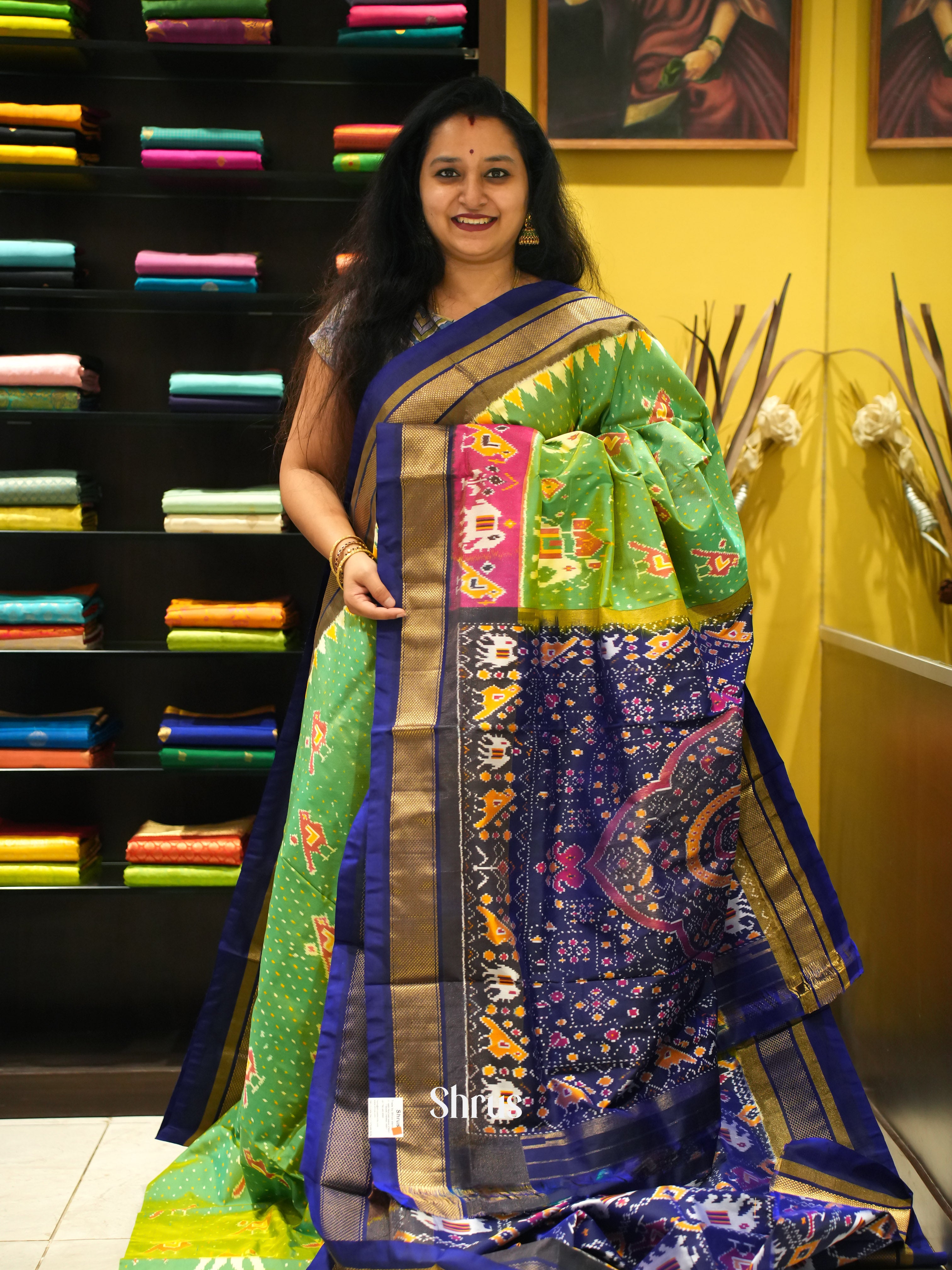 Green And Blue- Ikkat Silk Saree - Shop on ShrusEternity.com