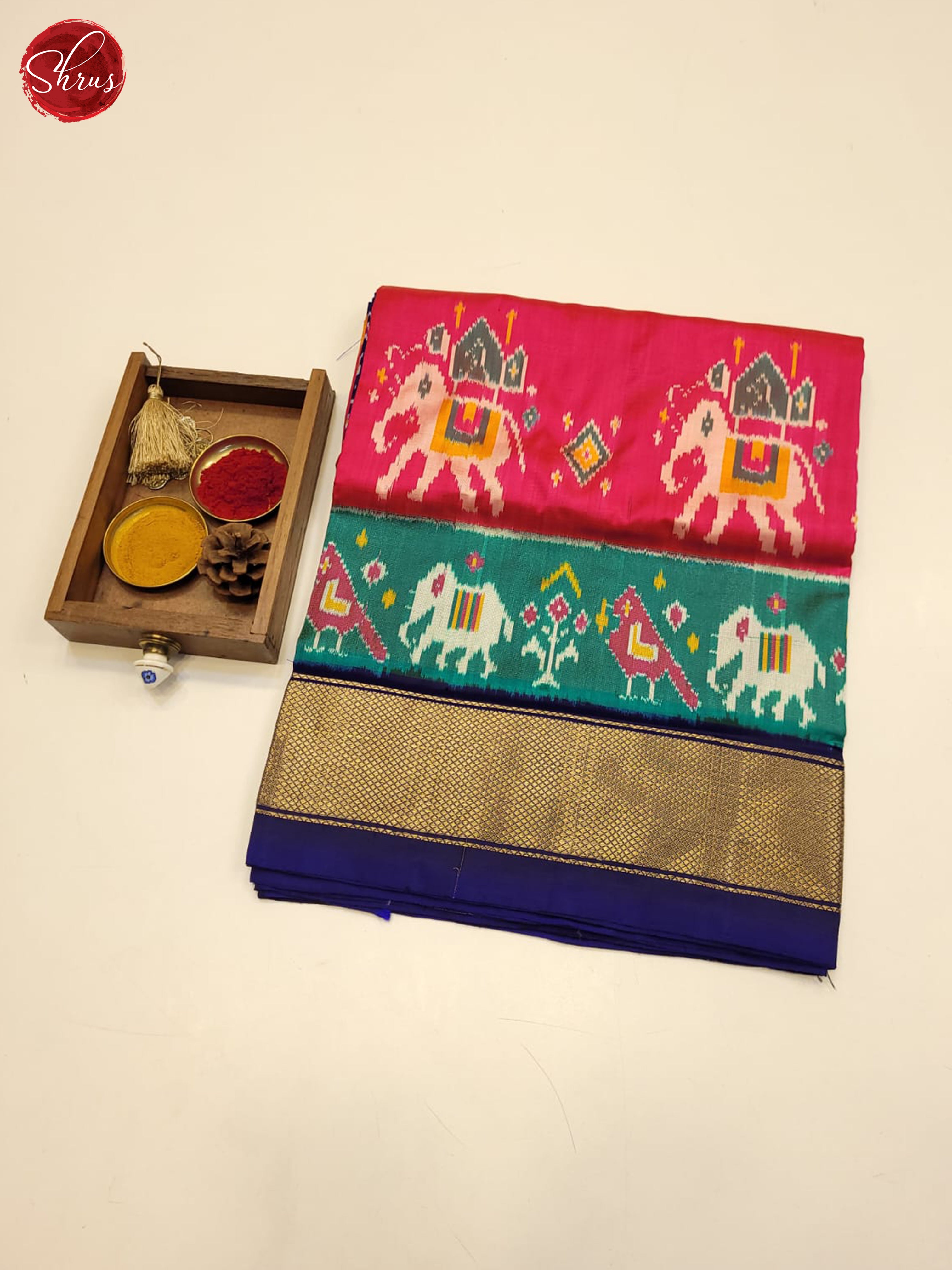 pink and blue- Ikkat Silk Saree - Shop on ShrusEternity.com