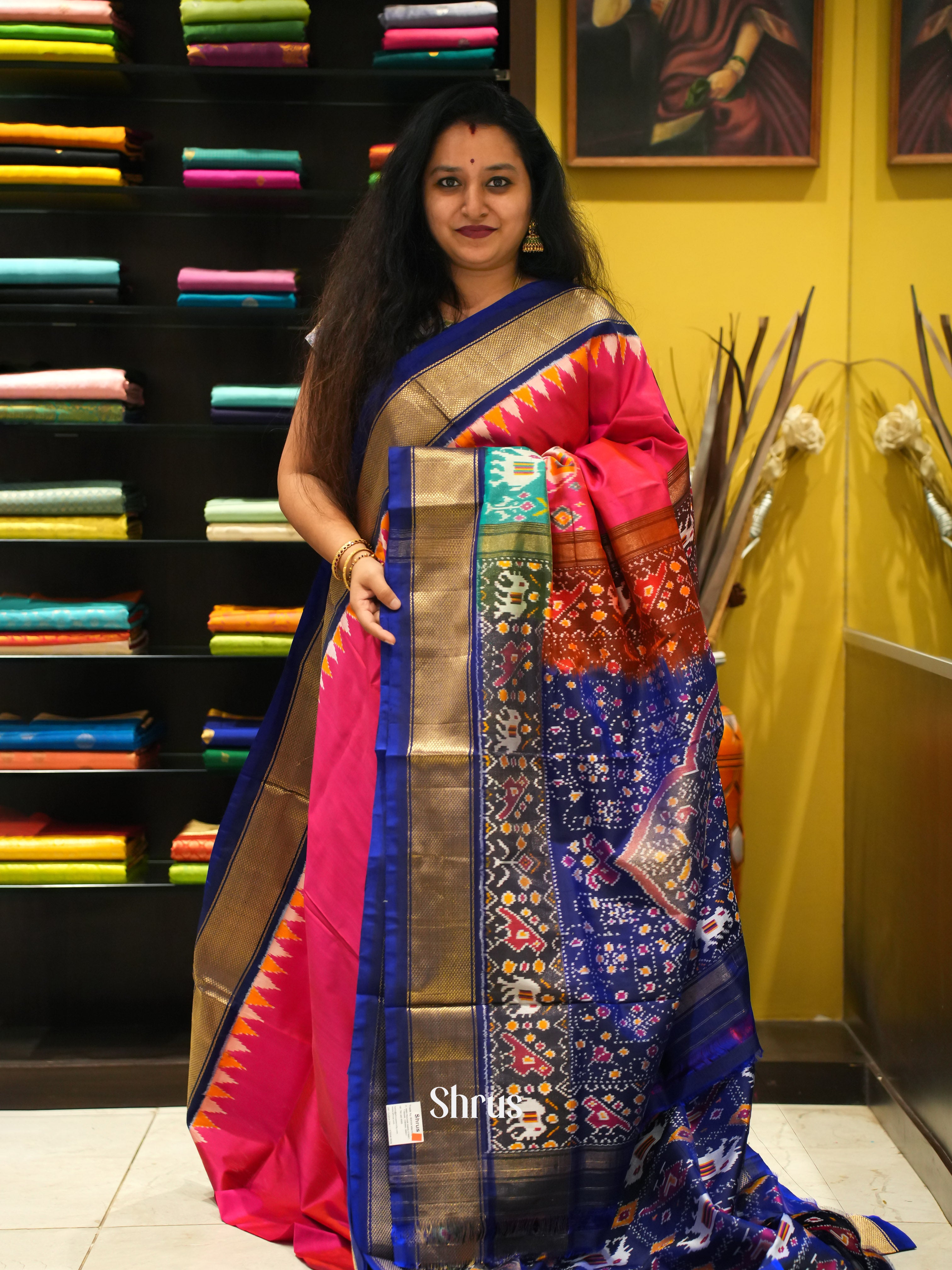 pink and blue- Ikkat Silk Saree - Shop on ShrusEternity.com