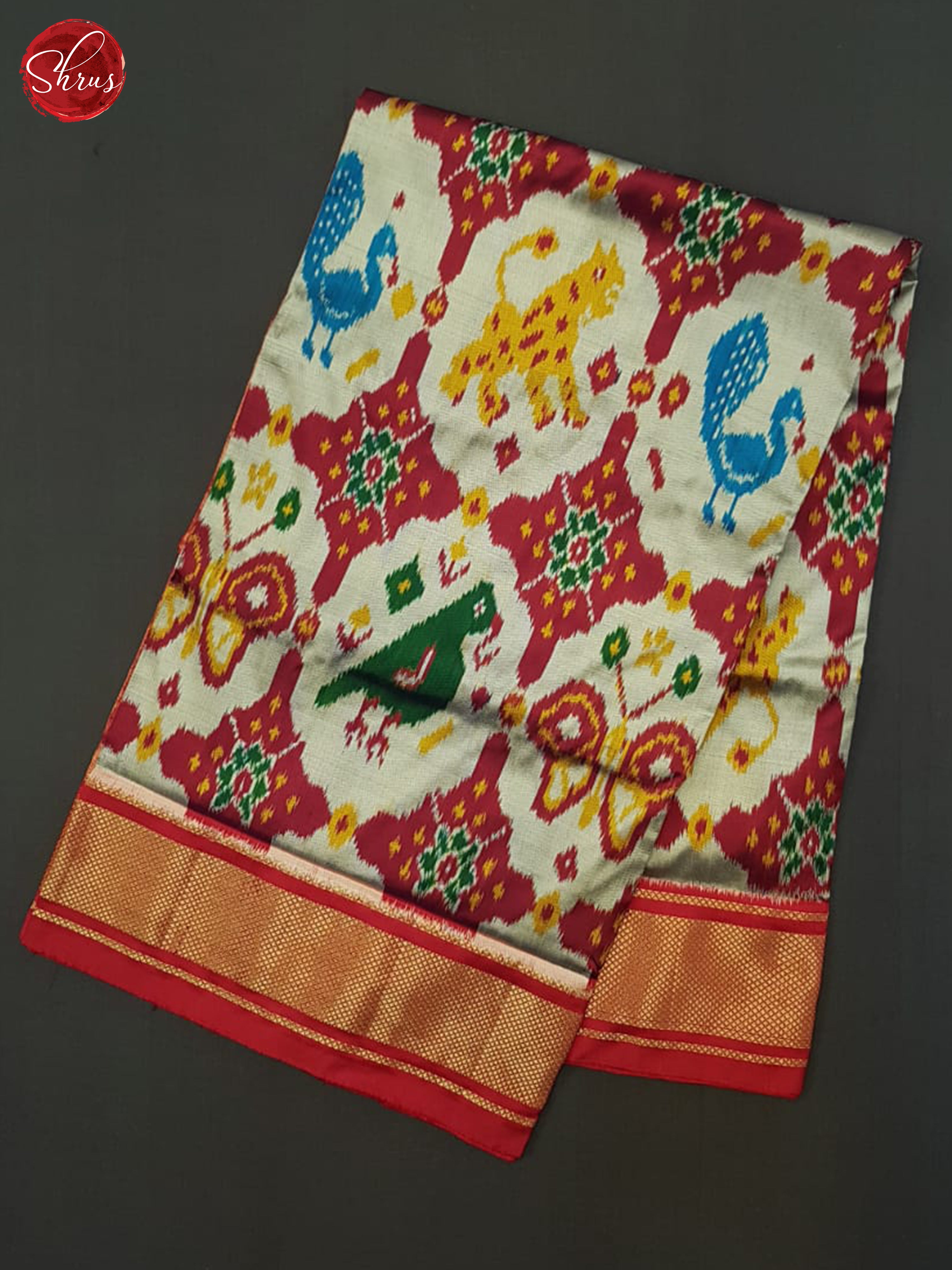 Grey & Red - Ikkat Silk Saree - Shop on ShrusEternity.com