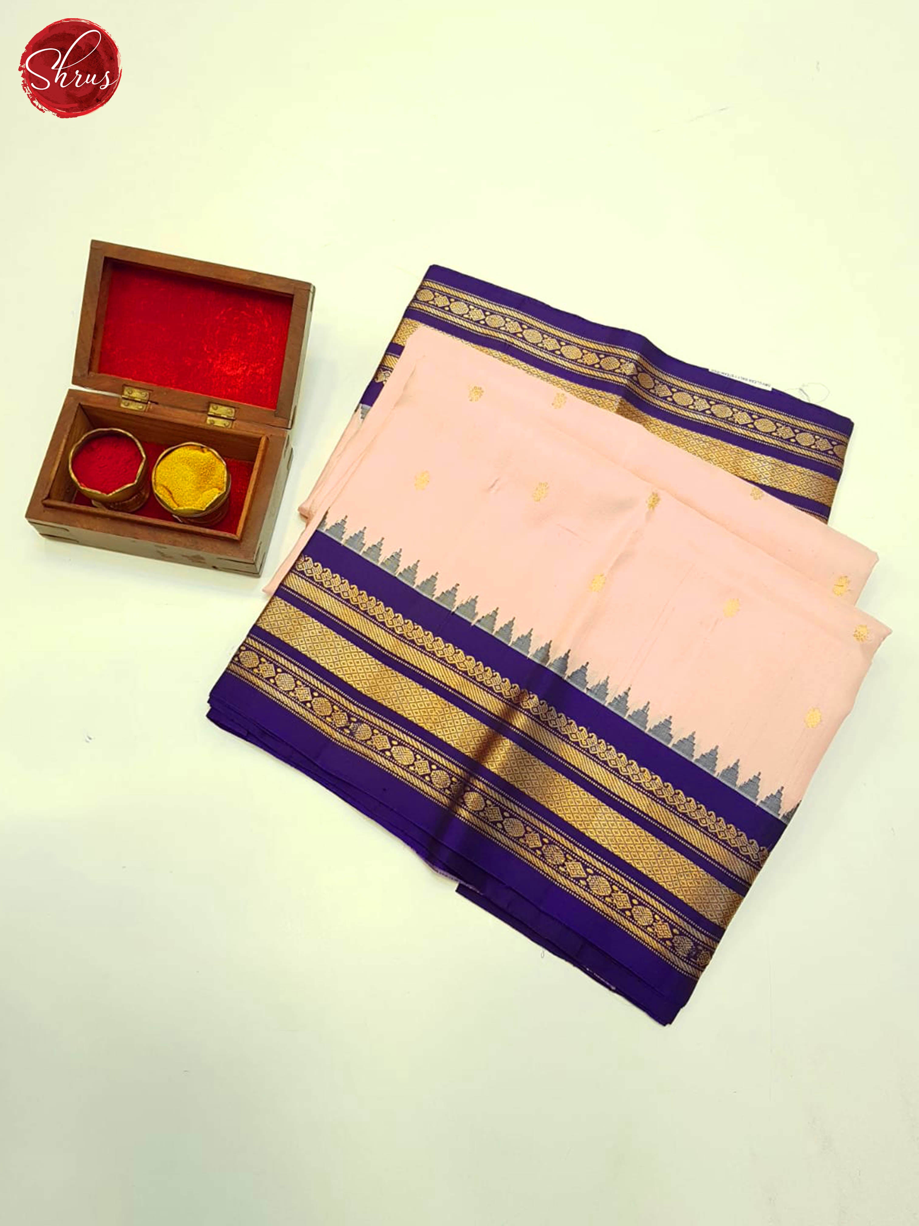Peach Pink And Blue- Gadwal Silk - Shop on ShrusEternity.com
