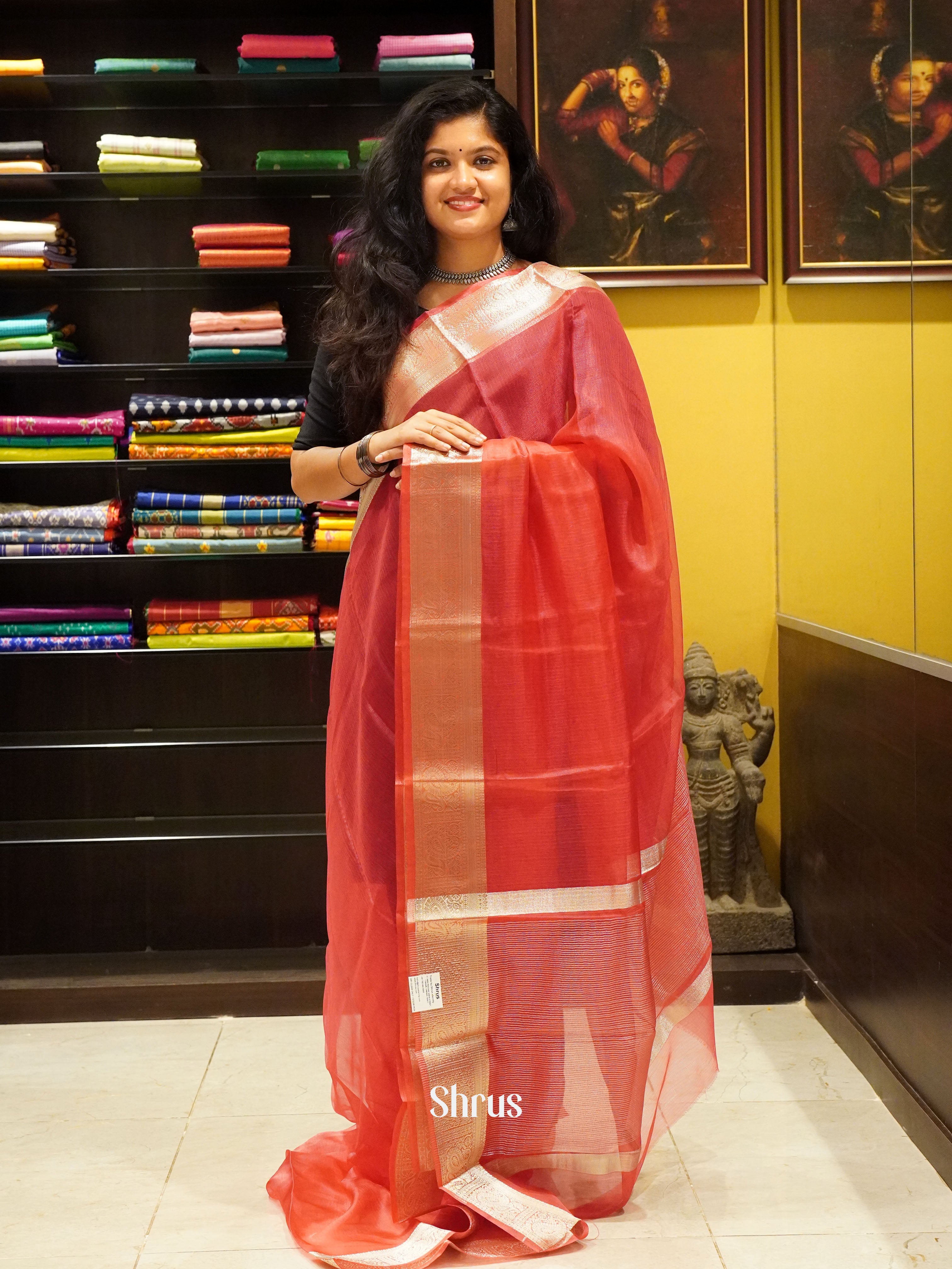 Pink & Grey- Semi Organza Saree - Shop on ShrusEternity.com