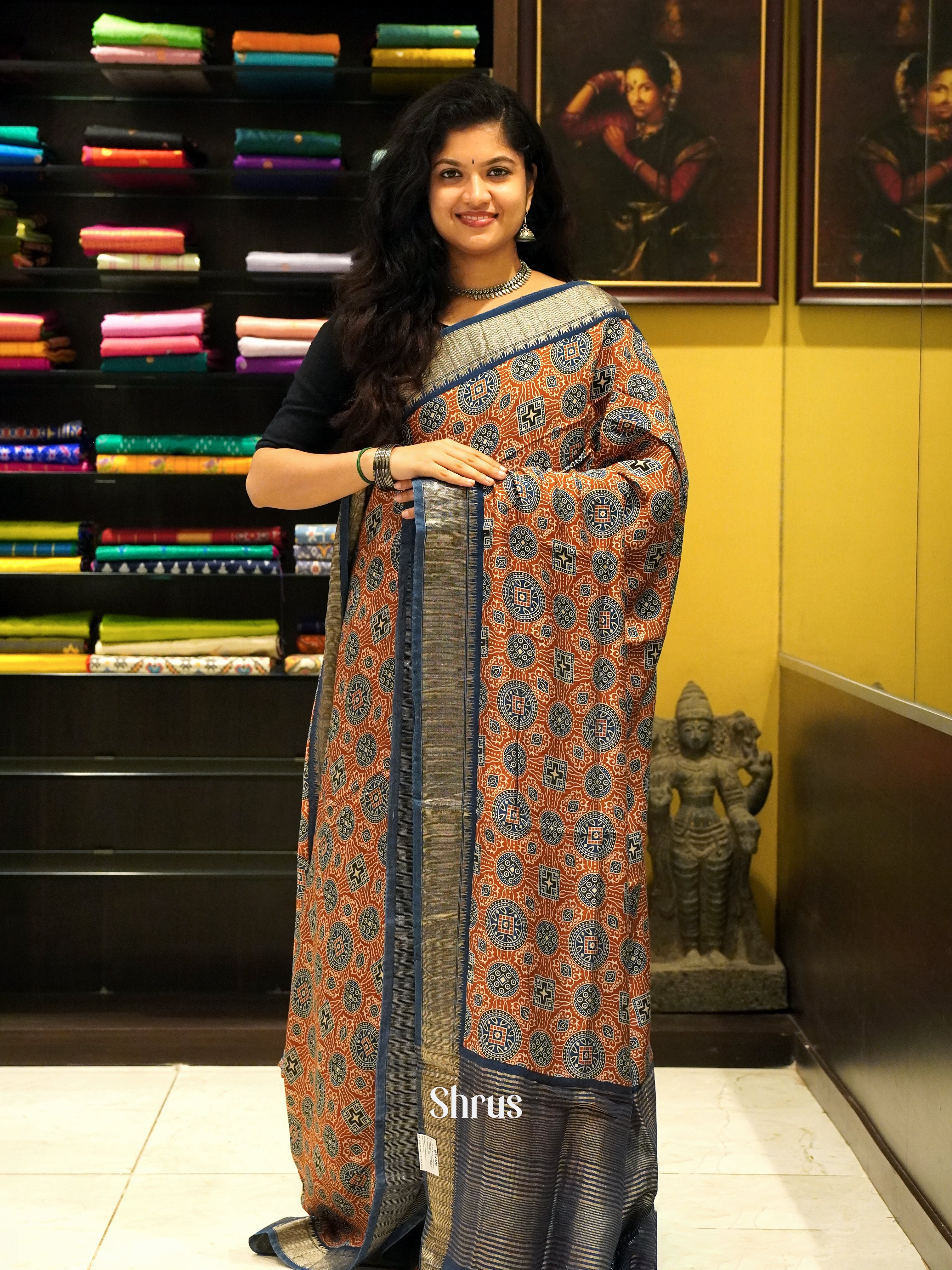 Brick & Blue - Semi Crepe Saree - Shop on ShrusEternity.com