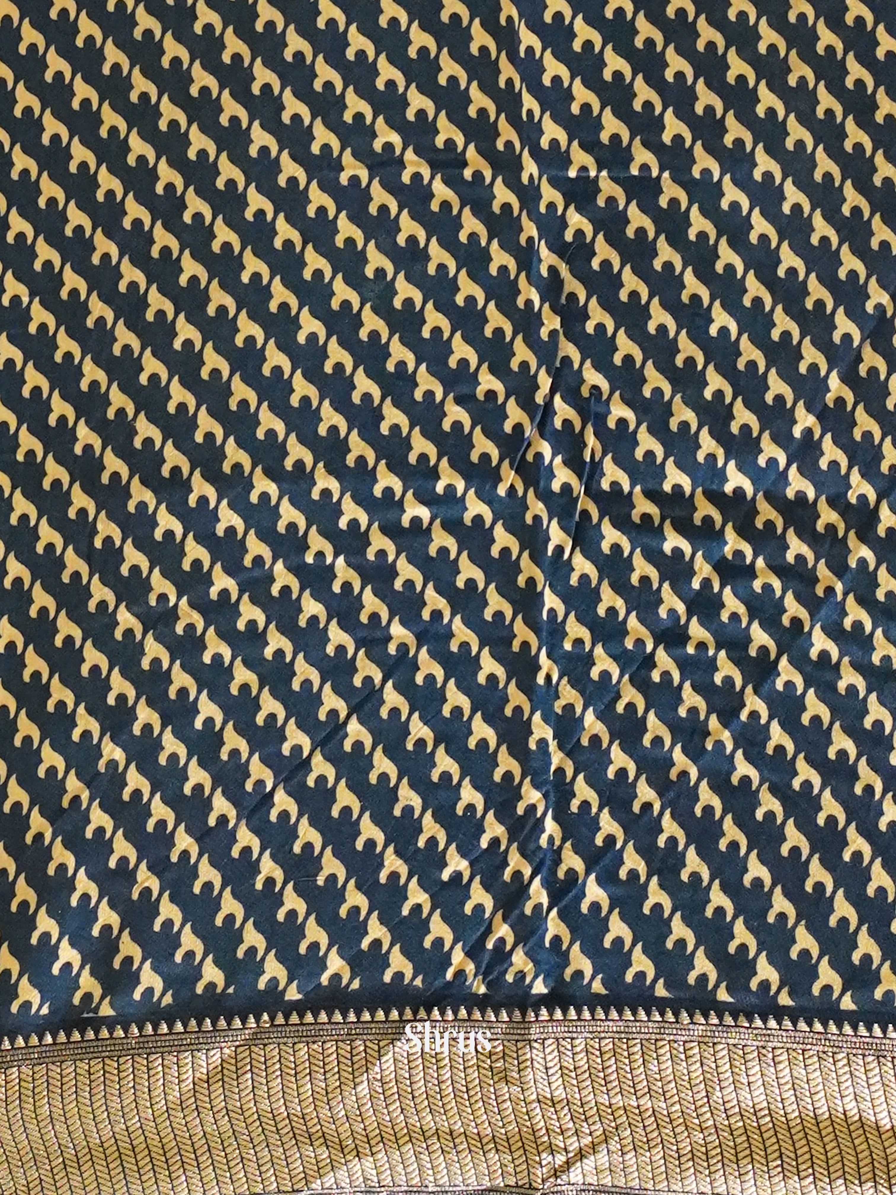 Brown & Blue - Semi Crepe Saree - Shop on ShrusEternity.com