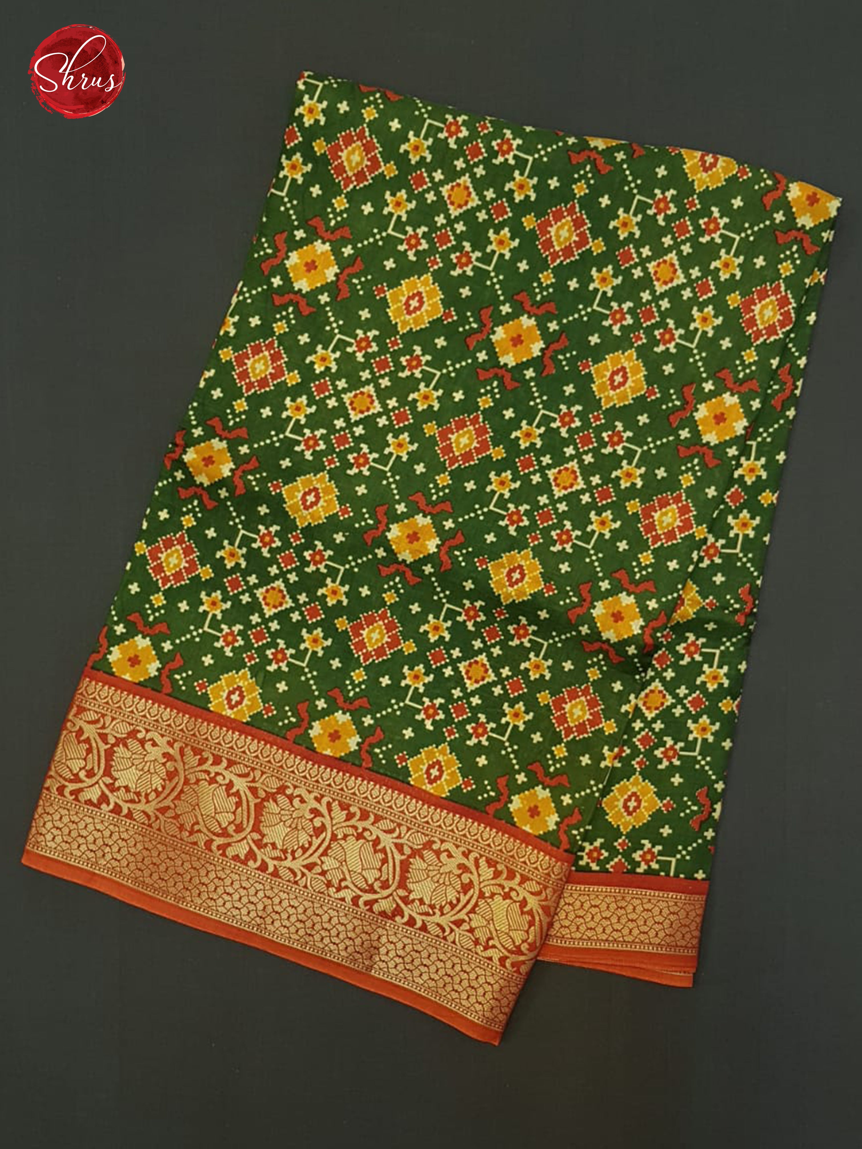 Green & Orange - Semi Crepe Saree - Shop on ShrusEternity.com