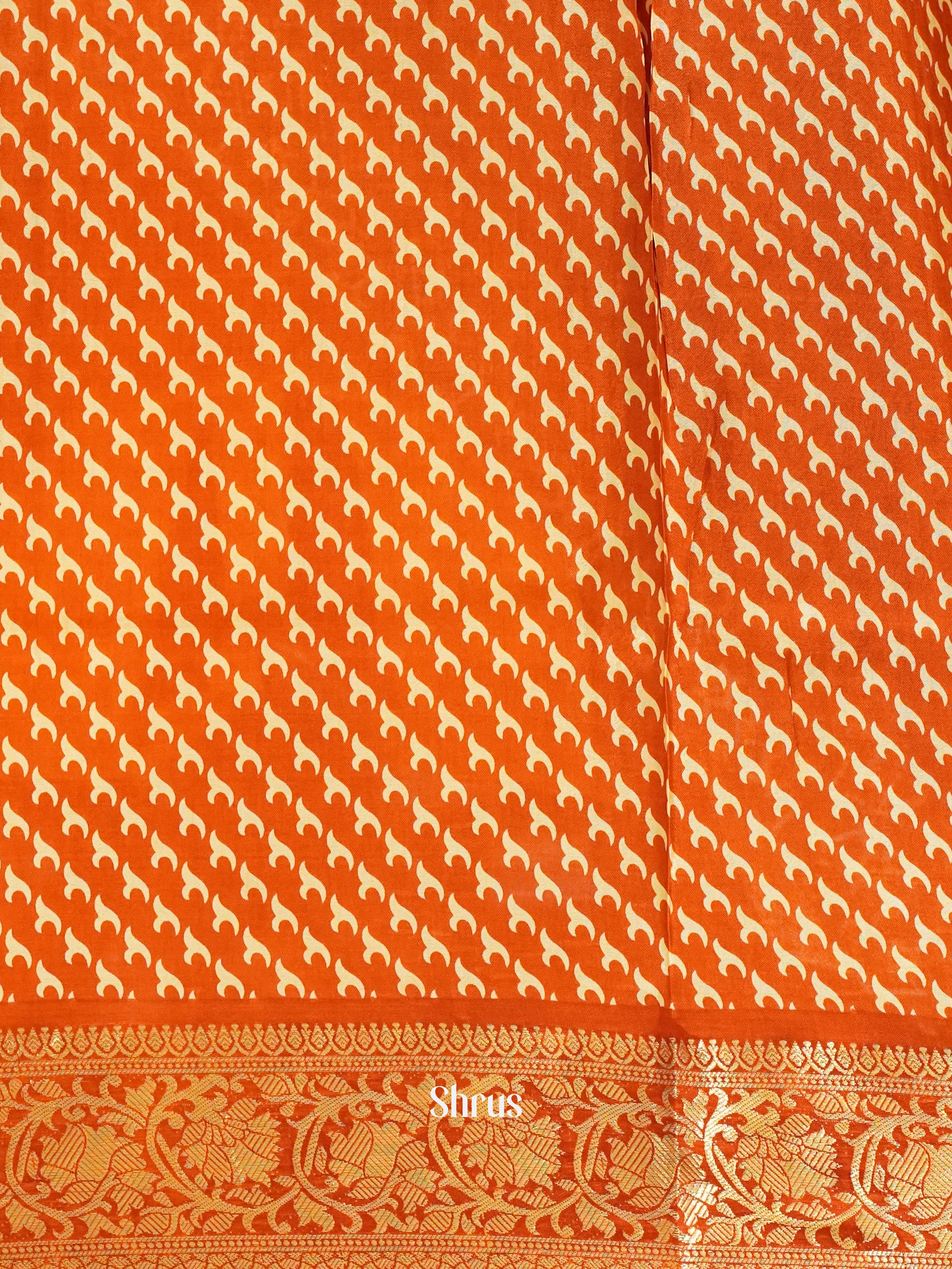Green & Orange - Semi Crepe Saree - Shop on ShrusEternity.com