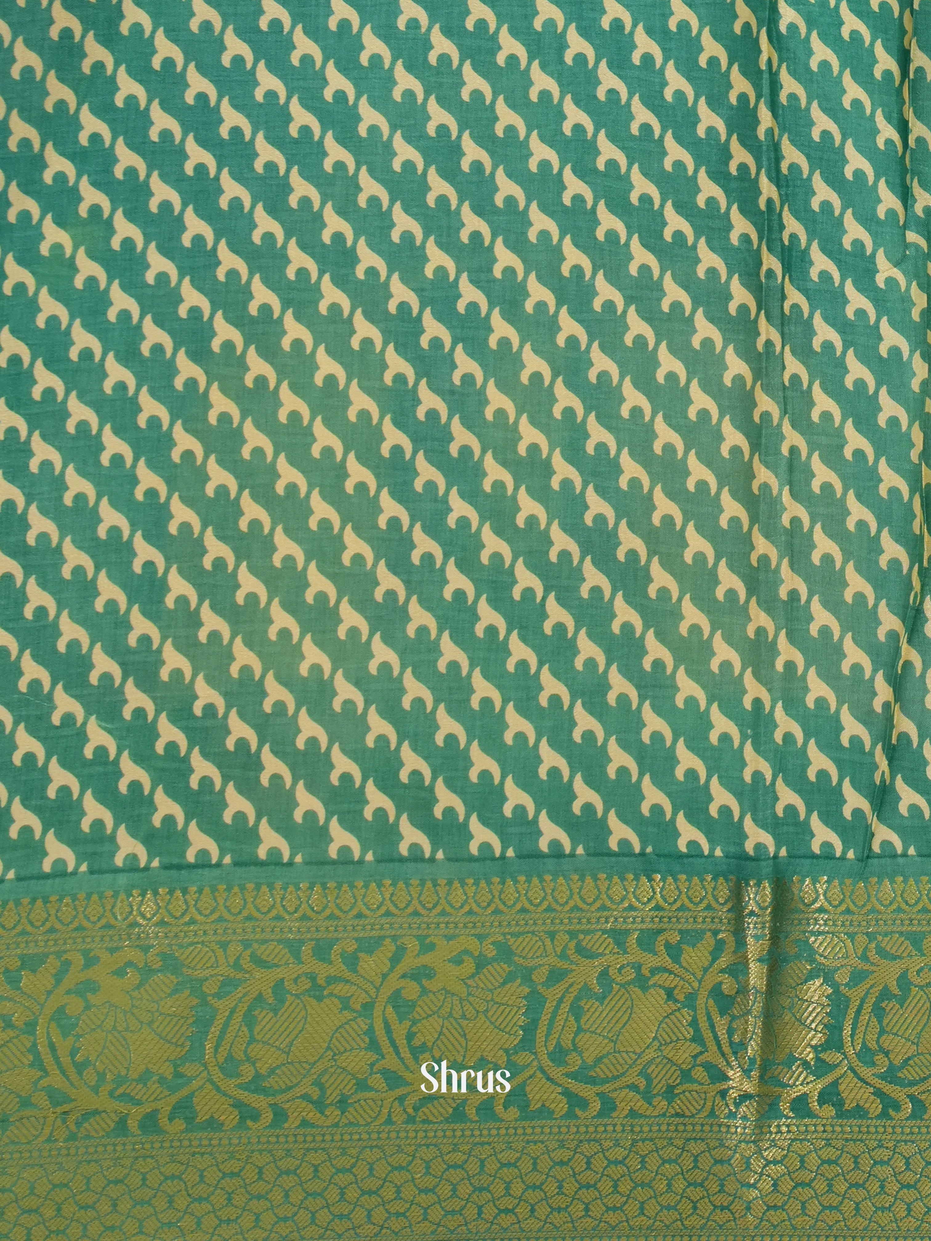 Peach & Green - Semi Crepe Saree - Shop on ShrusEternity.com