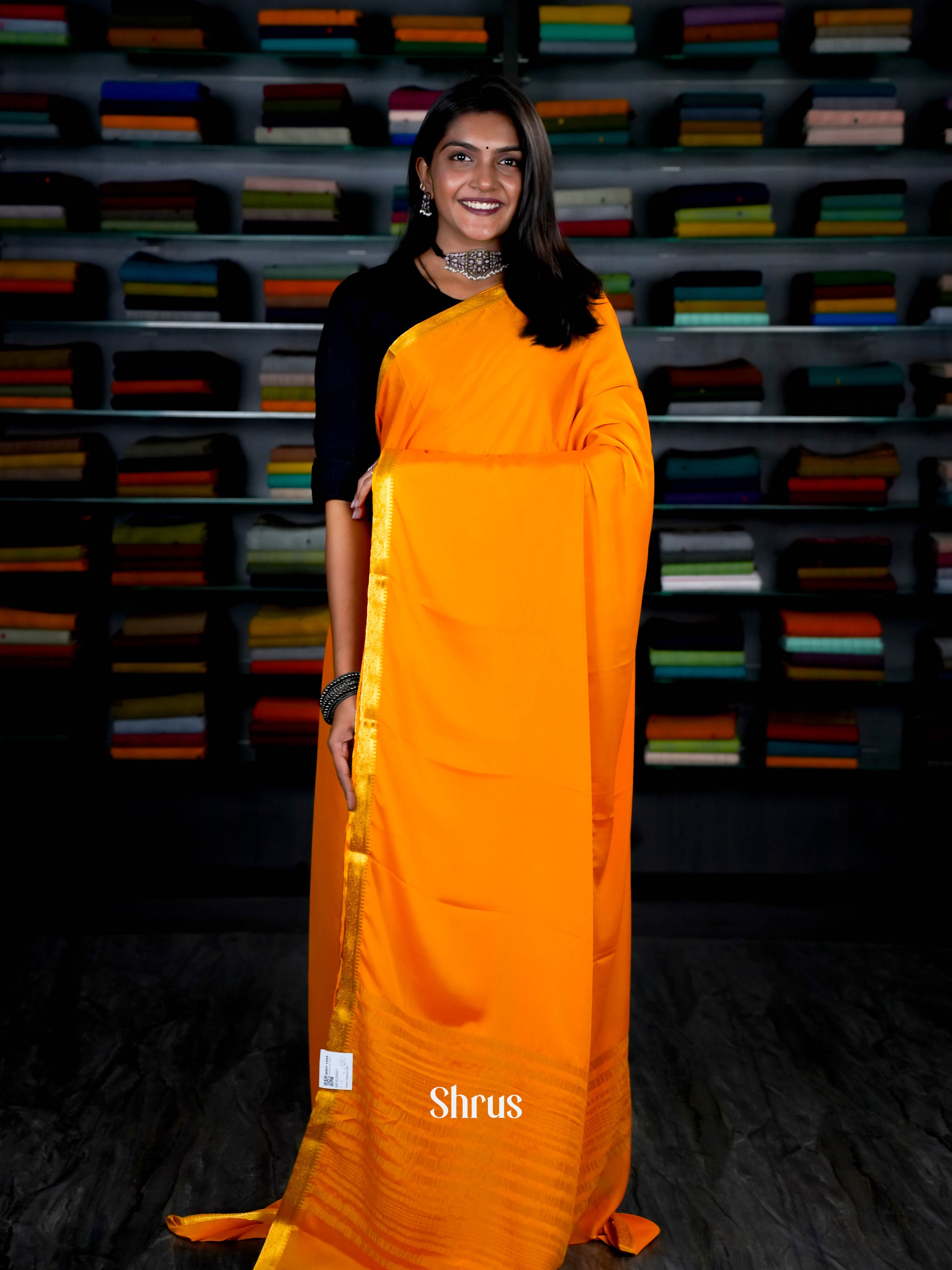 Mambazha Yellow(Single Tone) - Semi Mysoresilk Saree - Shop on ShrusEternity.com