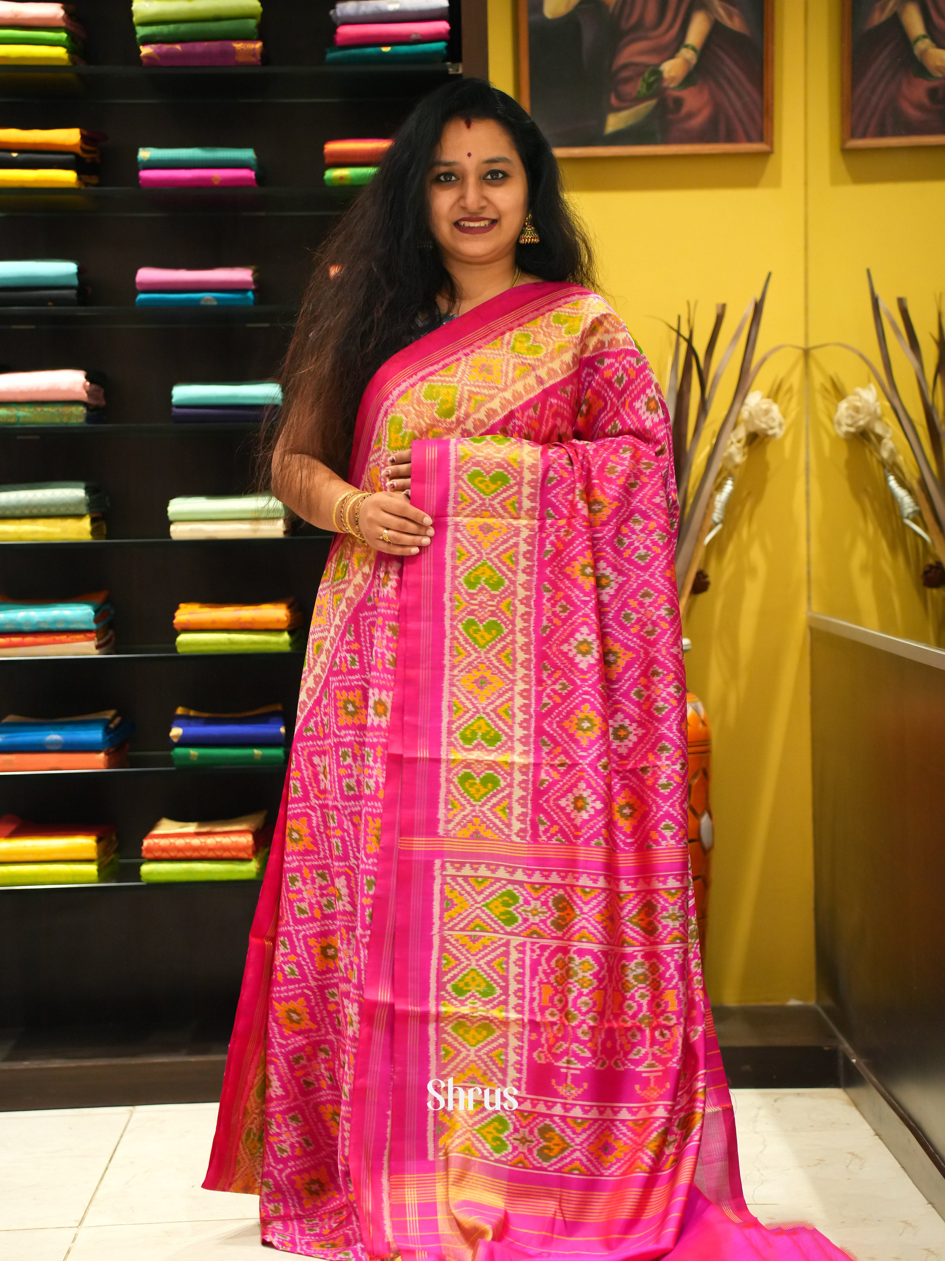 Pink(Single Tone)- Ikkat Silk Saree - Shop on ShrusEternity.com