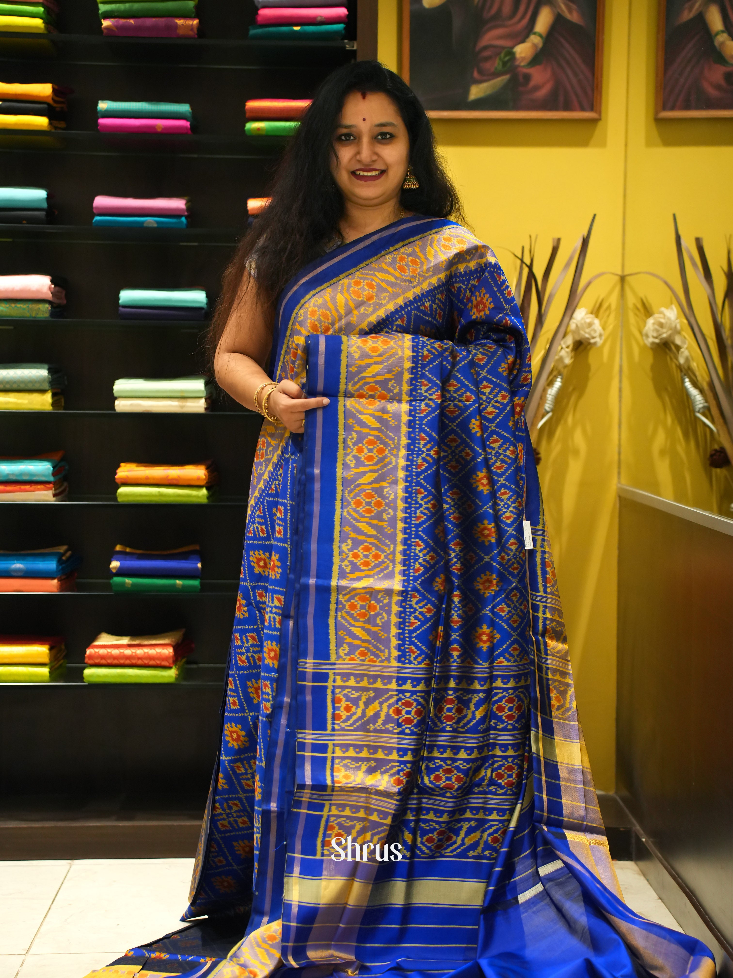 Blue(Single Tone) - Ikkat Silk Saree - Shop on ShrusEternity.com