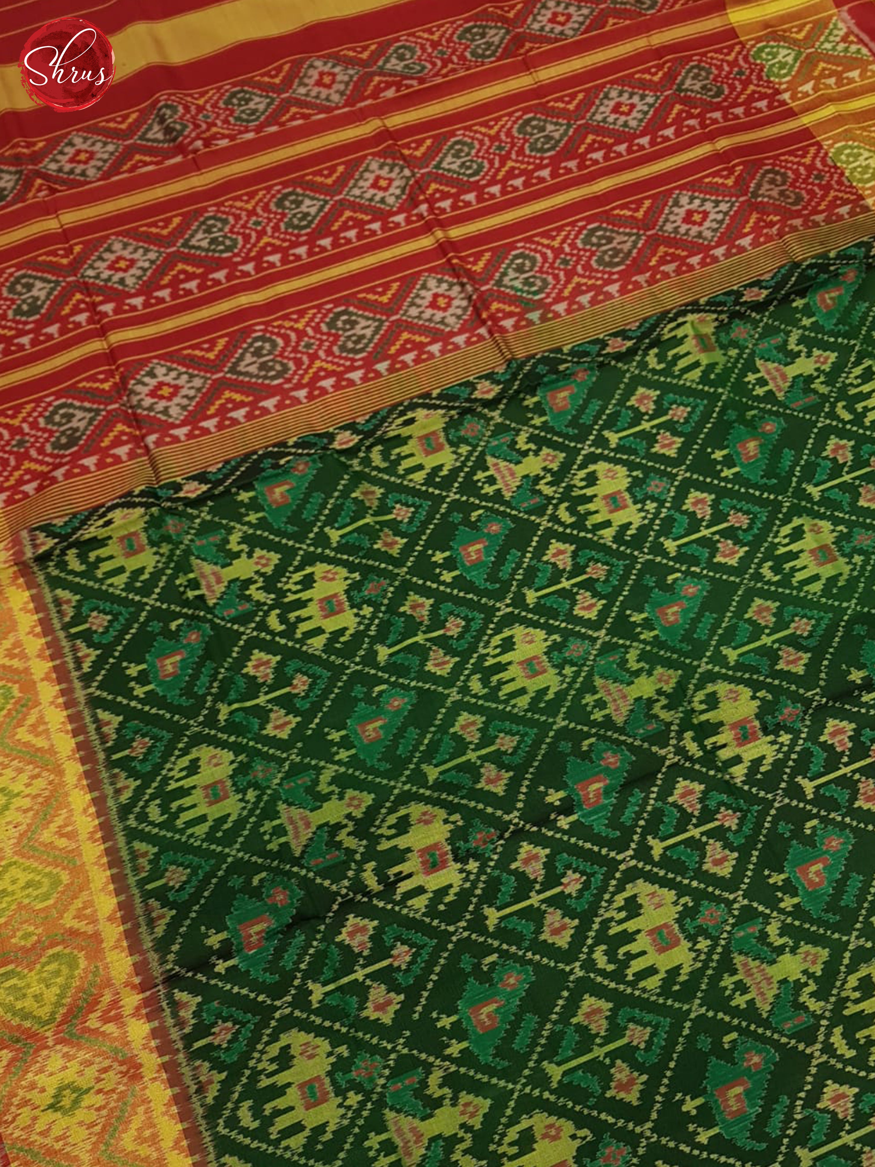 Green & Red - Ikkat Silk Saree - Shop on ShrusEternity.com
