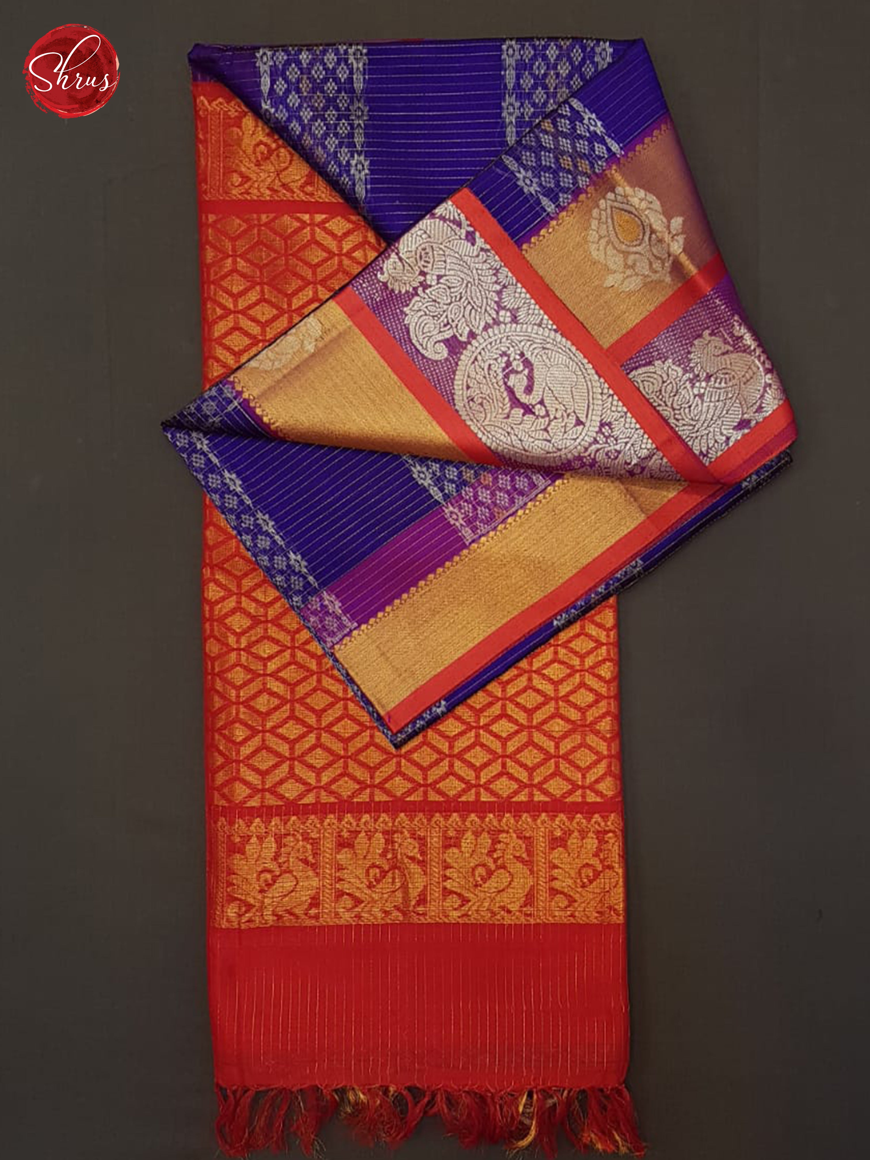 Blue And Red- Silk cotton Saree - Shop on ShrusEternity.com