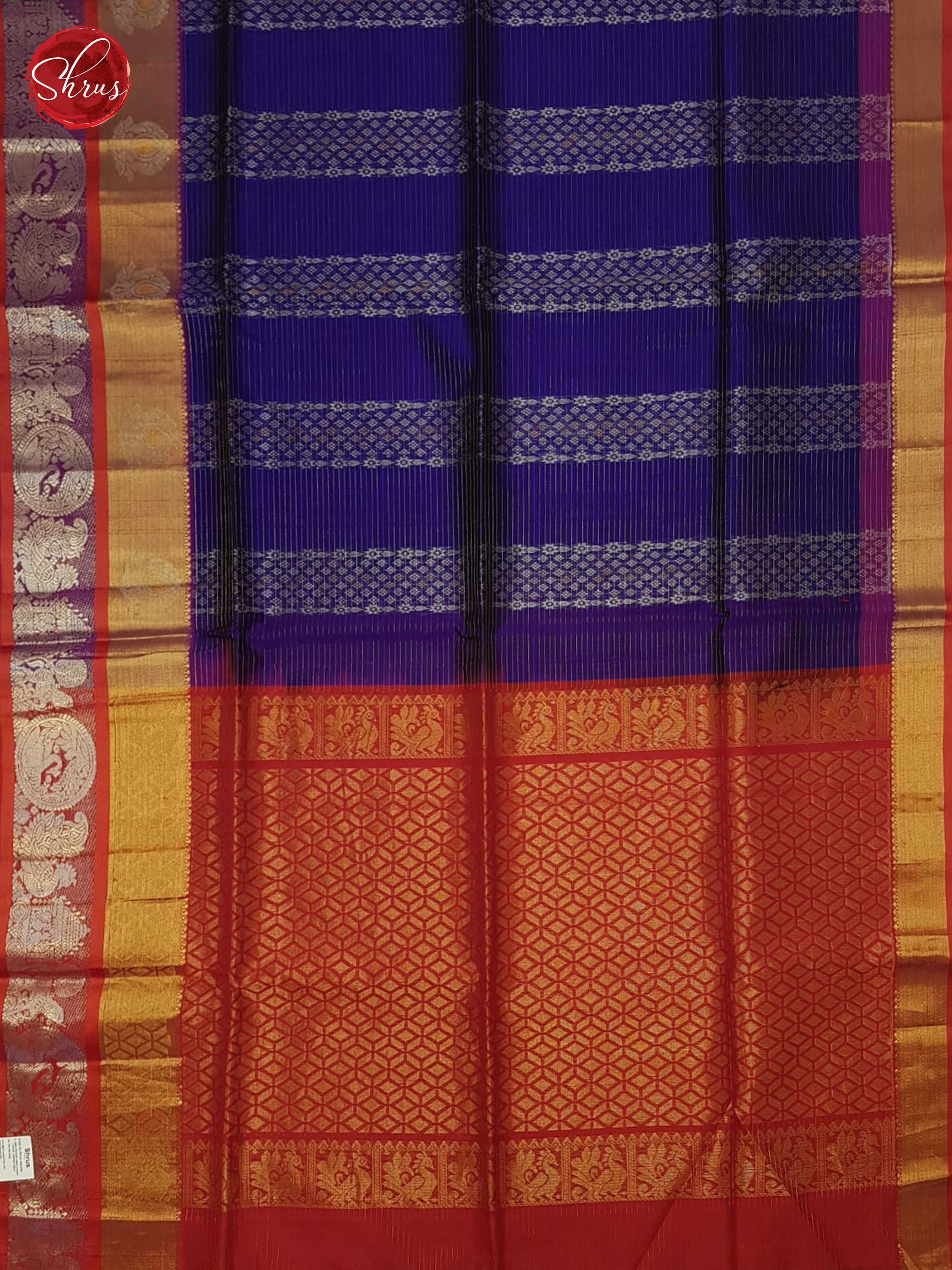 Blue And Red- Silk cotton Saree - Shop on ShrusEternity.com