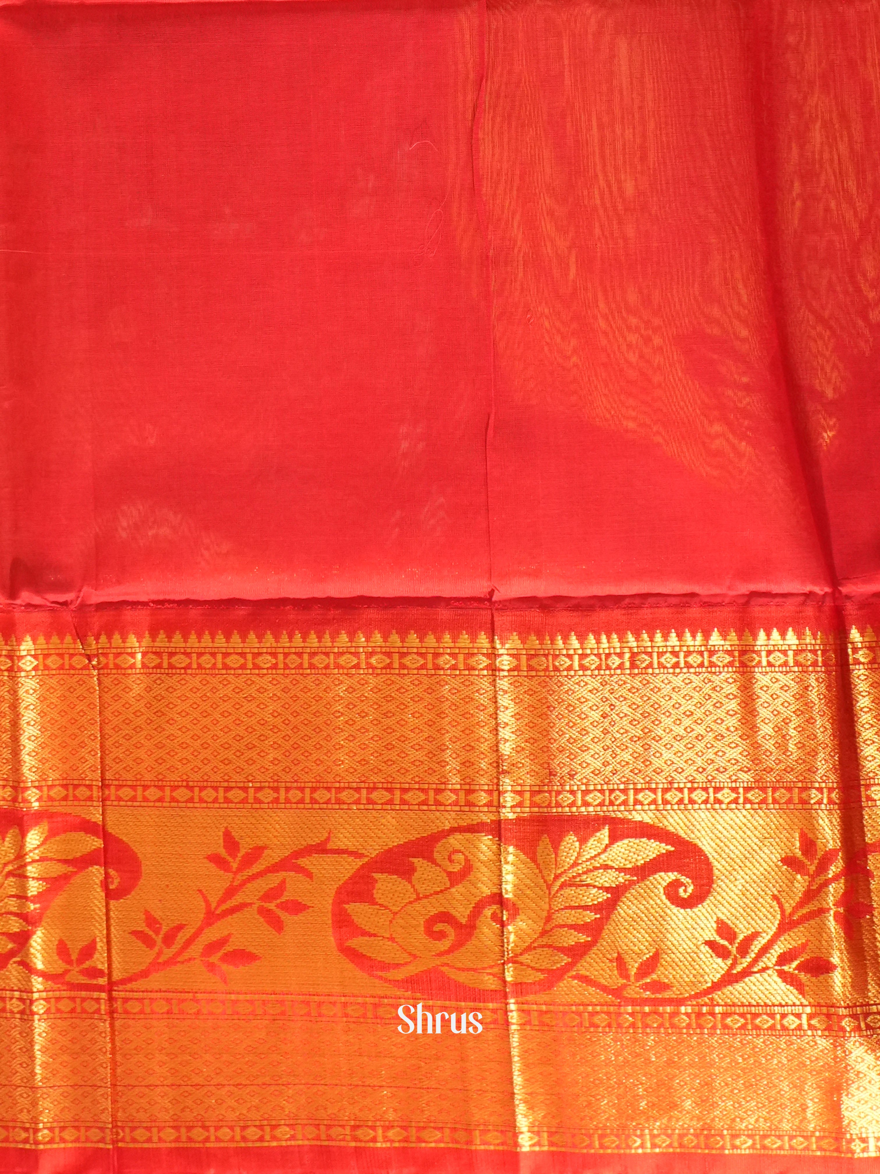 Beige & Red - Silk Cotton Saree - Shop on ShrusEternity.com