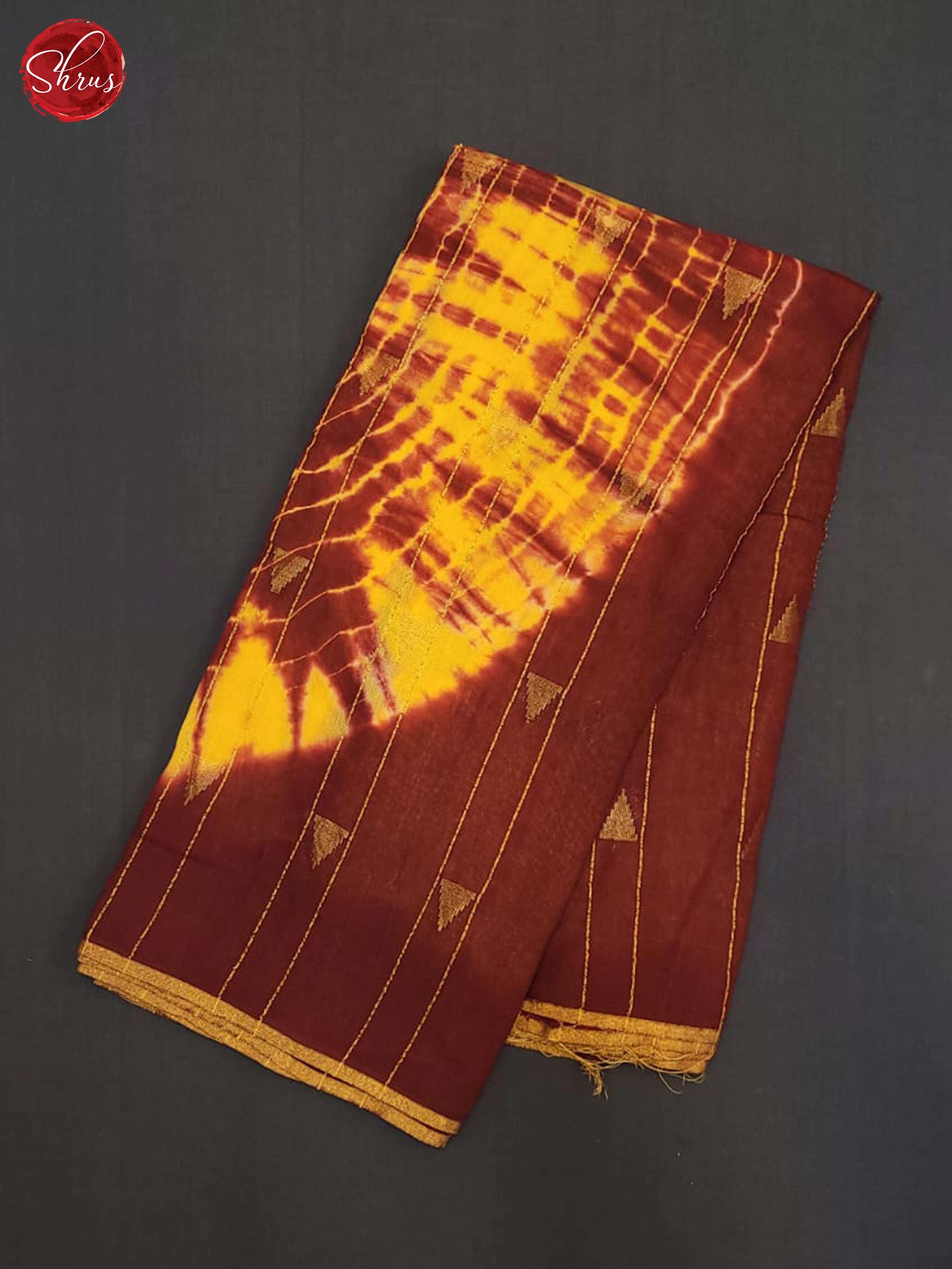 Maroon & Yellow - Semi Chanderi Saree - Shop on ShrusEternity.com