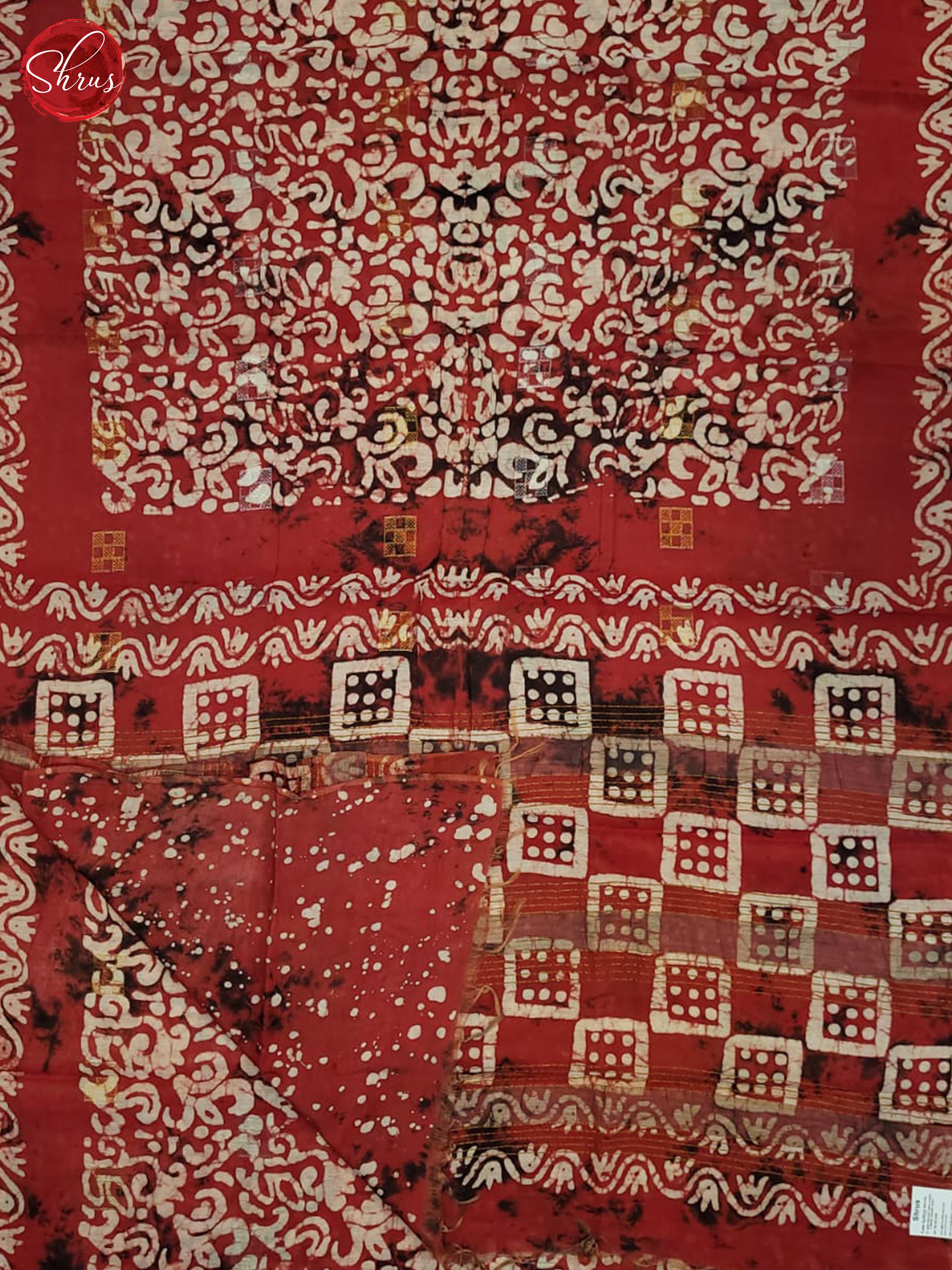 Red & Cream - Semi Chanderi Saree - Shop on ShrusEternity.com