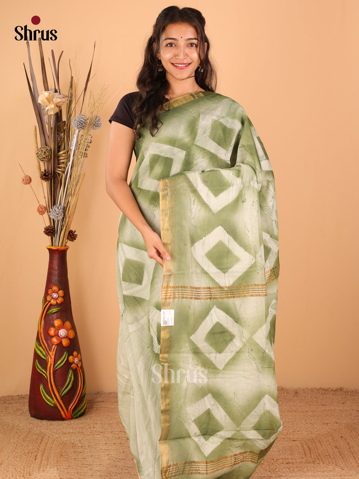 olive green - Semi Chanderi - BES3033 - Shop on ShrusEternity.com