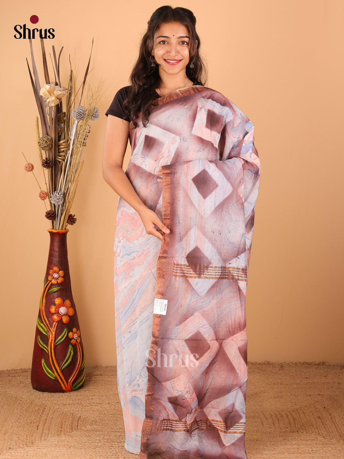 Blue with Brown - Semi Chanderi - BES3035 - Shop on ShrusEternity.com