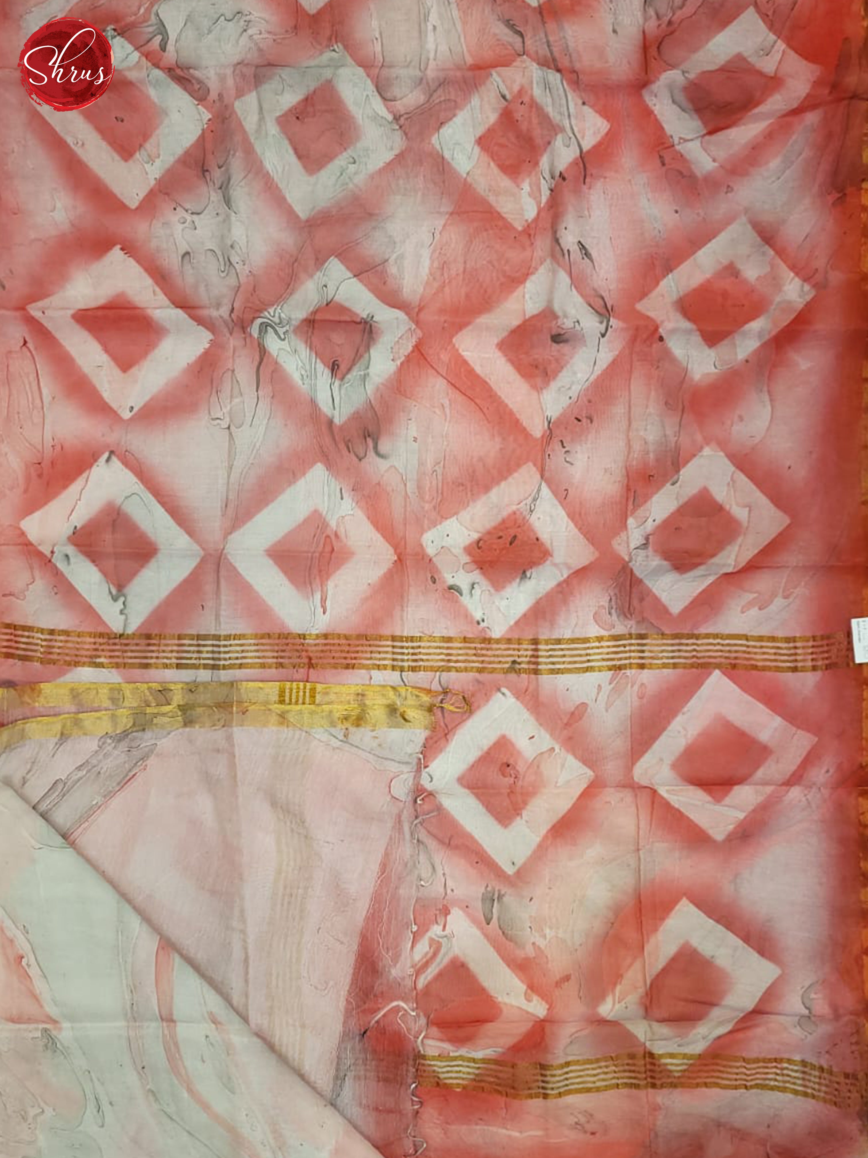 Cream & Red - Semi Chanderi Saree - Shop on ShrusEternity.com