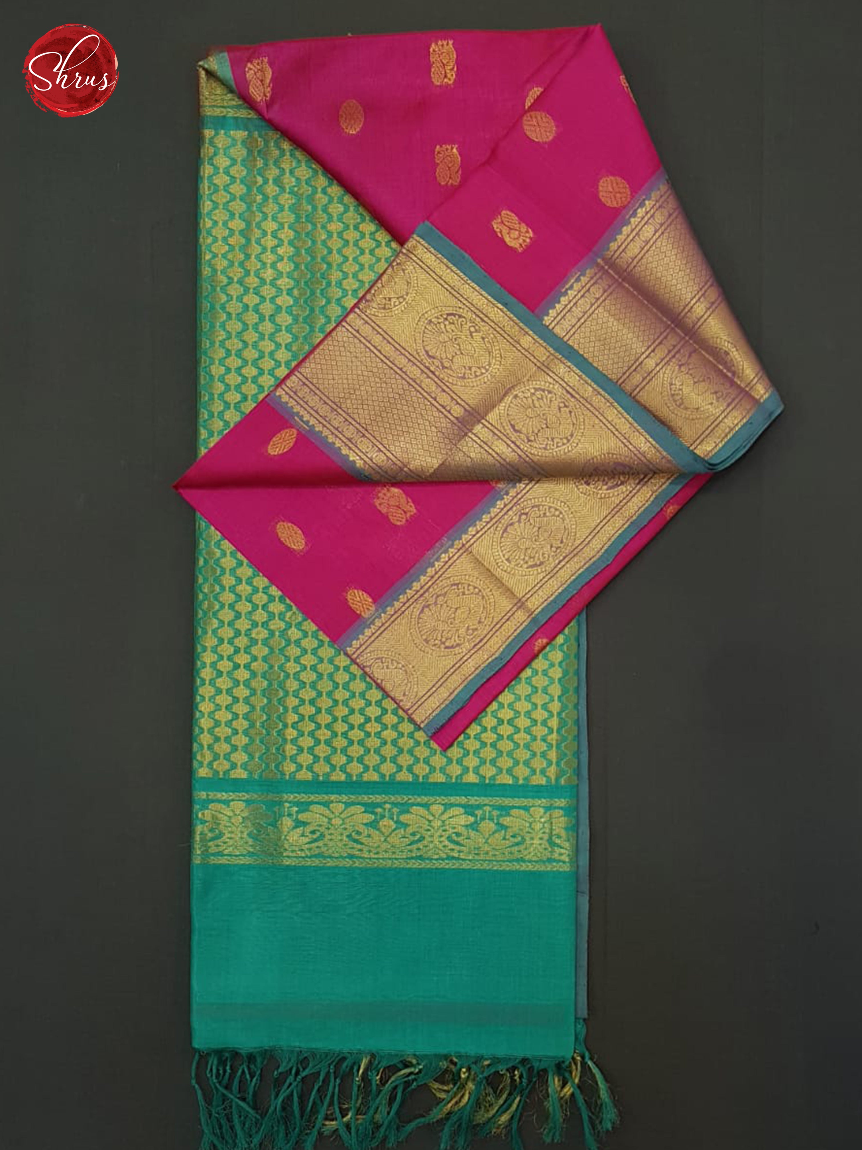 Pink And Green- Silk Cotton Saree - Shop on ShrusEternity.com