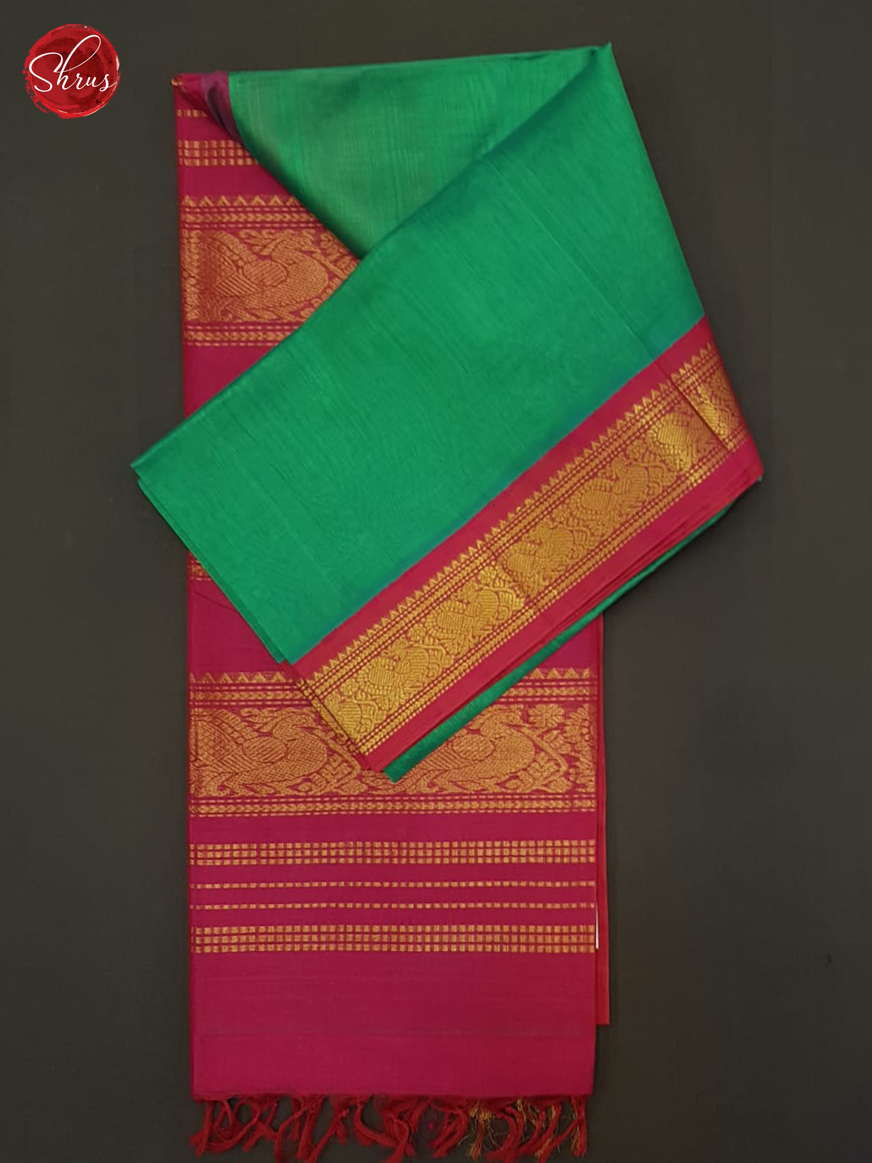 Green And Pink-Silk Cotton Saree - Shop on ShrusEternity.com
