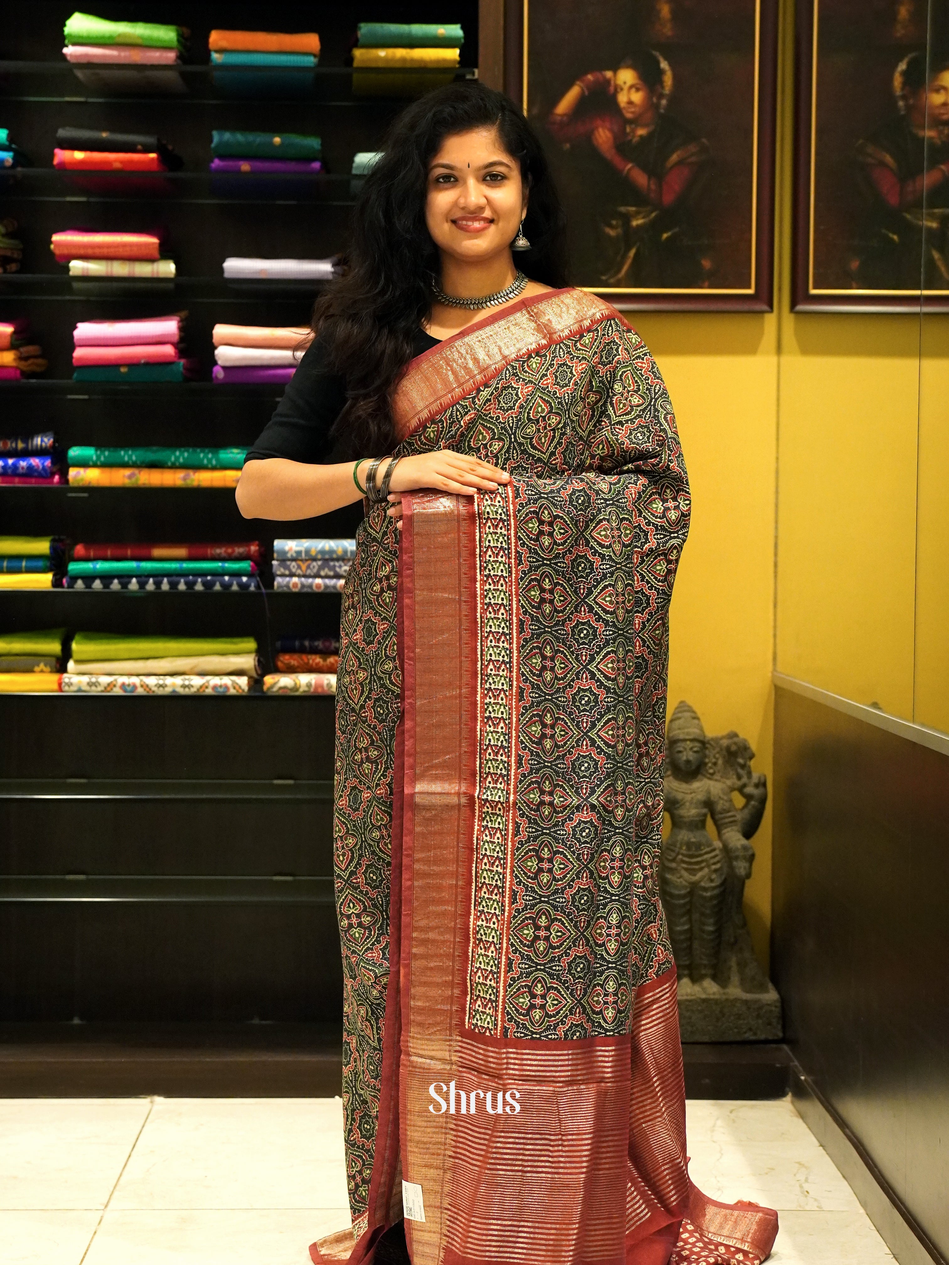 Grey & Brown - Semi Crepe Saree - Shop on ShrusEternity.com