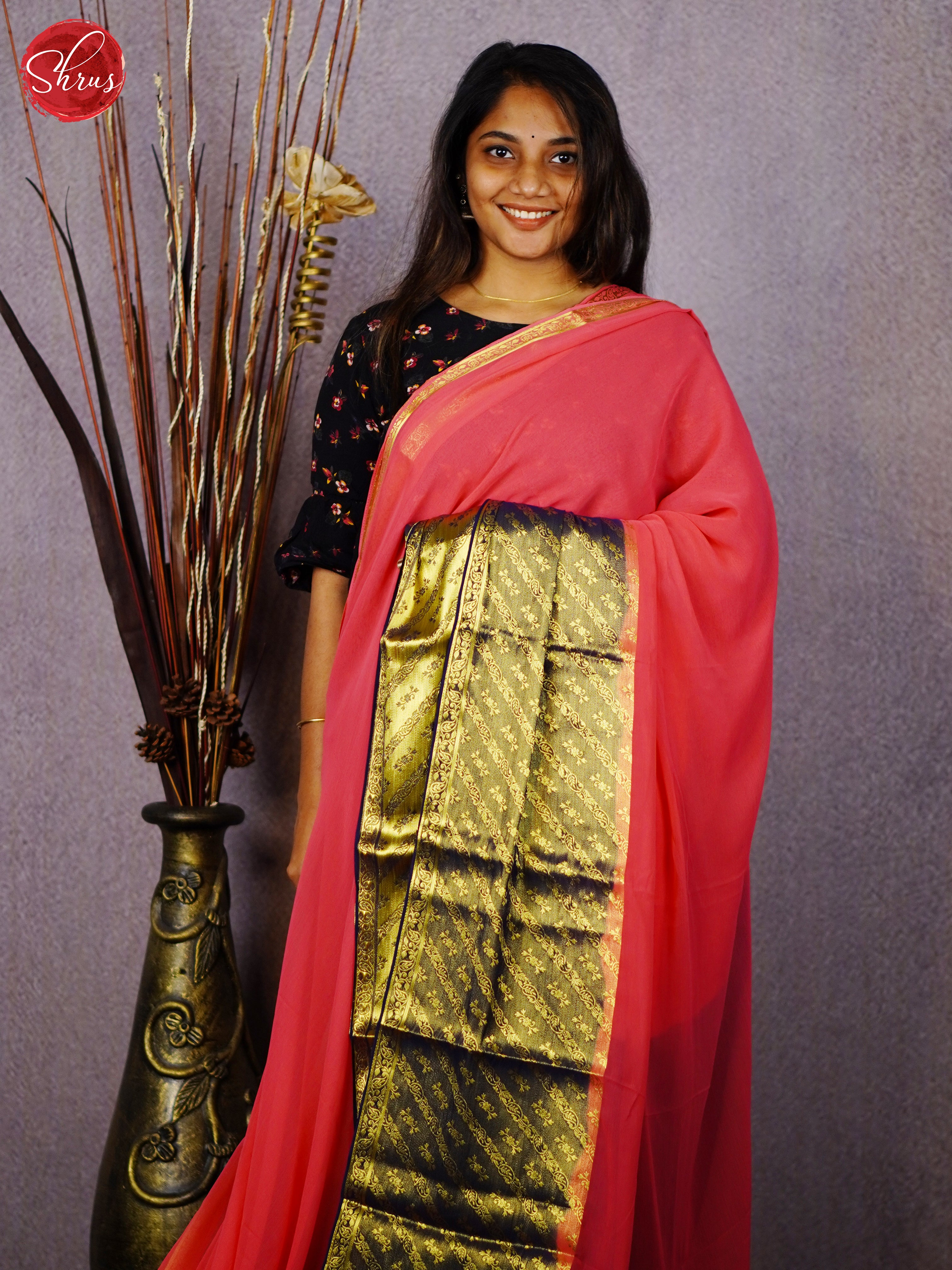 Pink & Blue- Semi Mysore silk - Shop on ShrusEternity.com