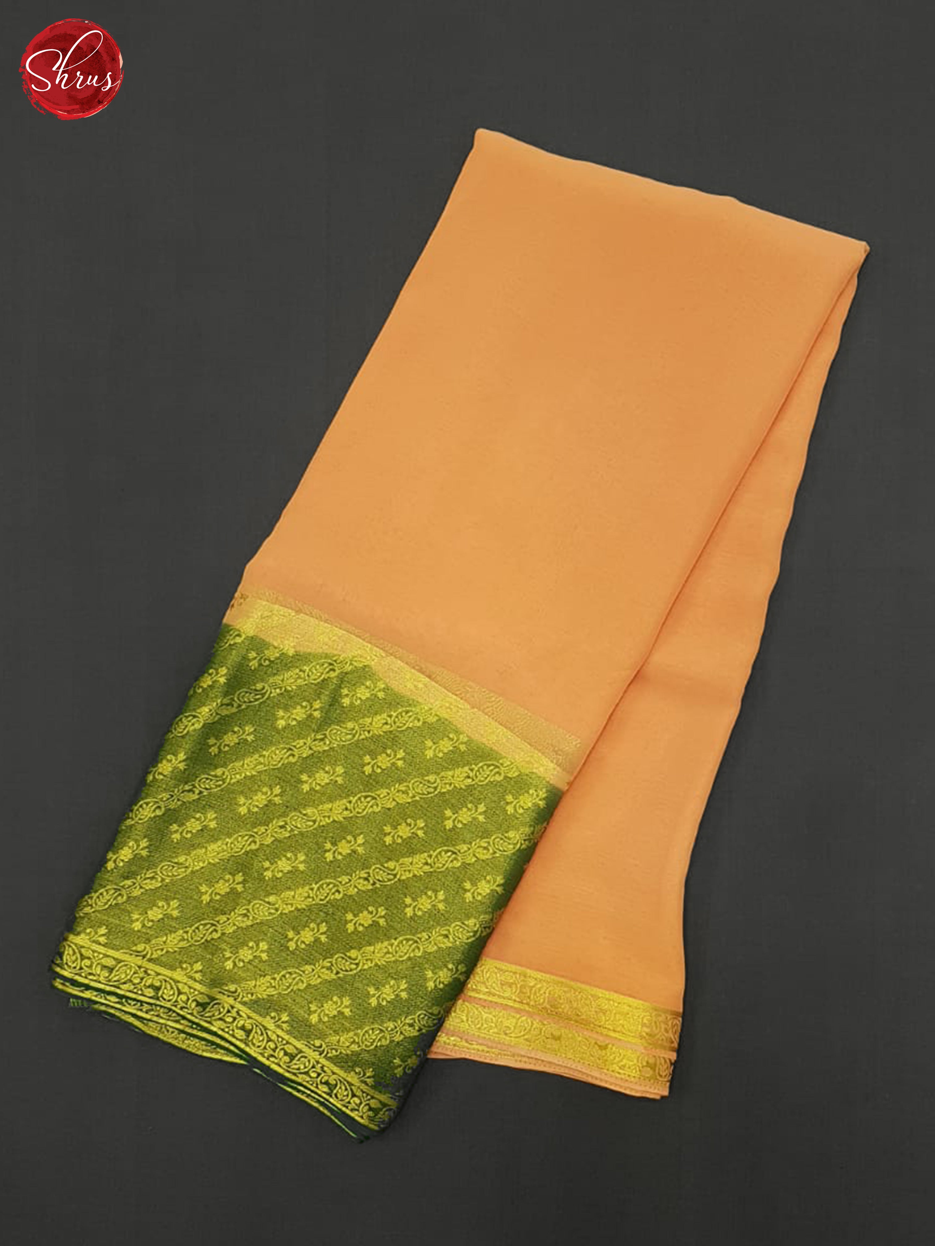 Peach & Green - Semi Mysore Silk Saree - Shop on ShrusEternity.com