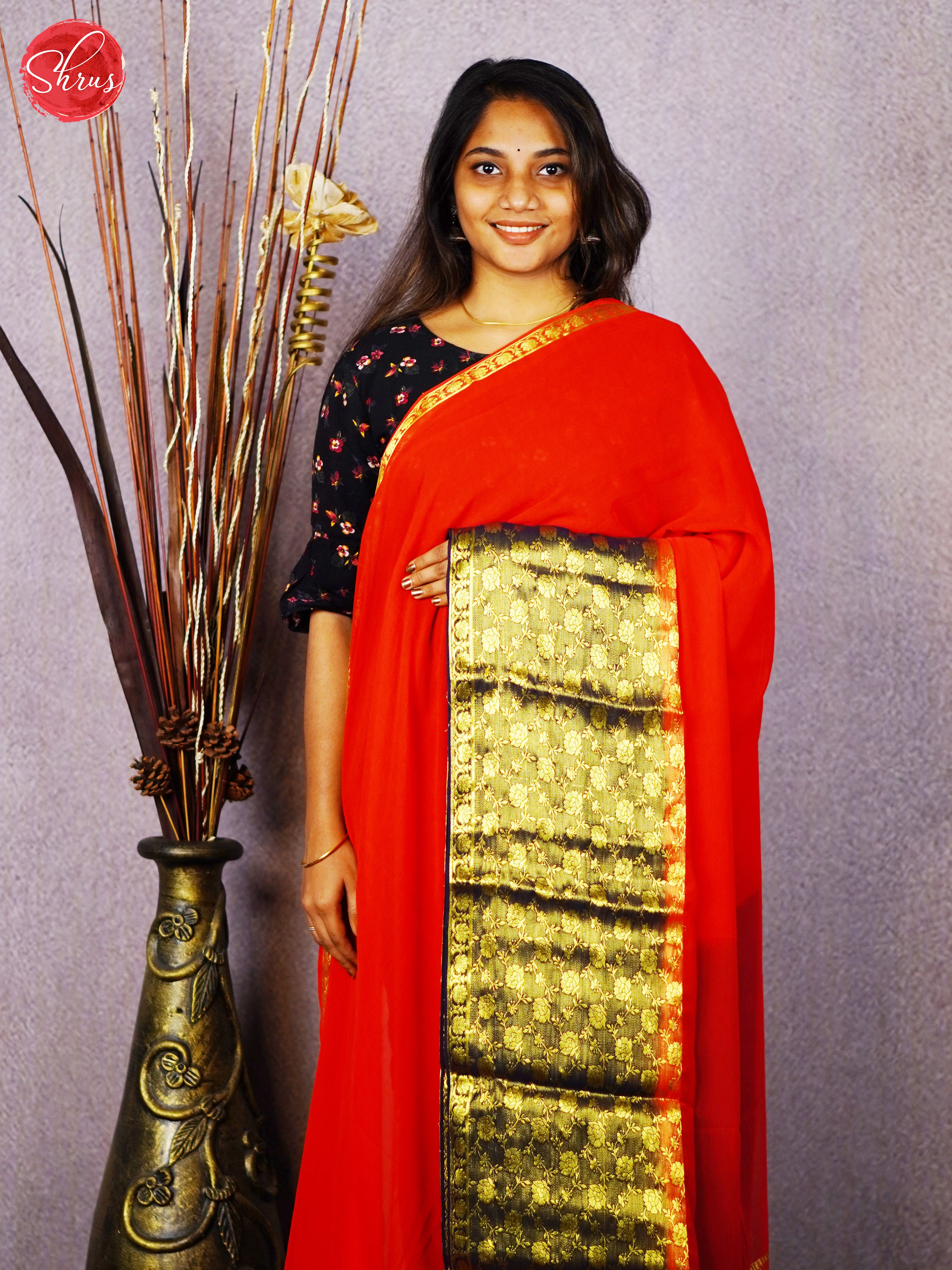 Red & Blue - Semi Mysore silk - Shop on ShrusEternity.com