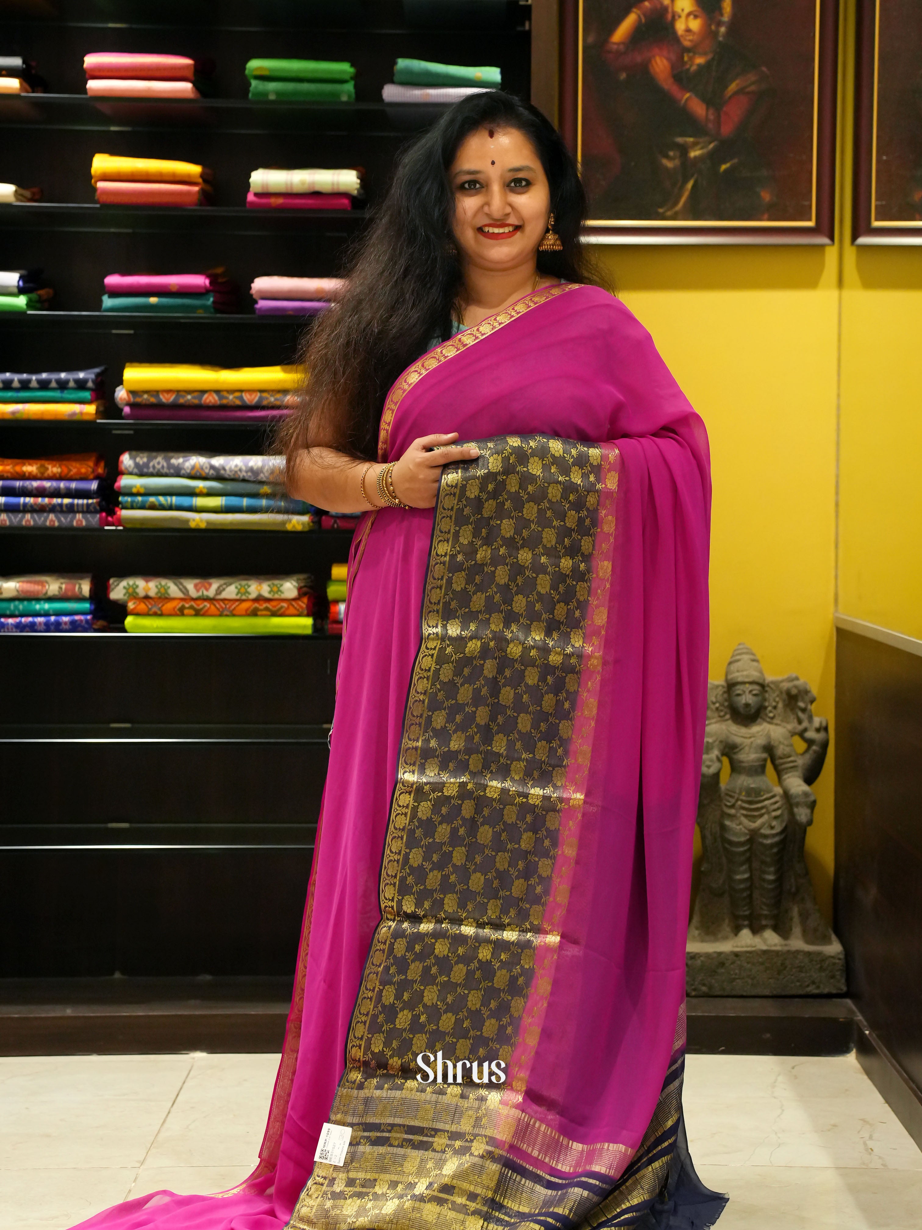 Pink & Blue - Semi Mysore silk - Shop on ShrusEternity.com