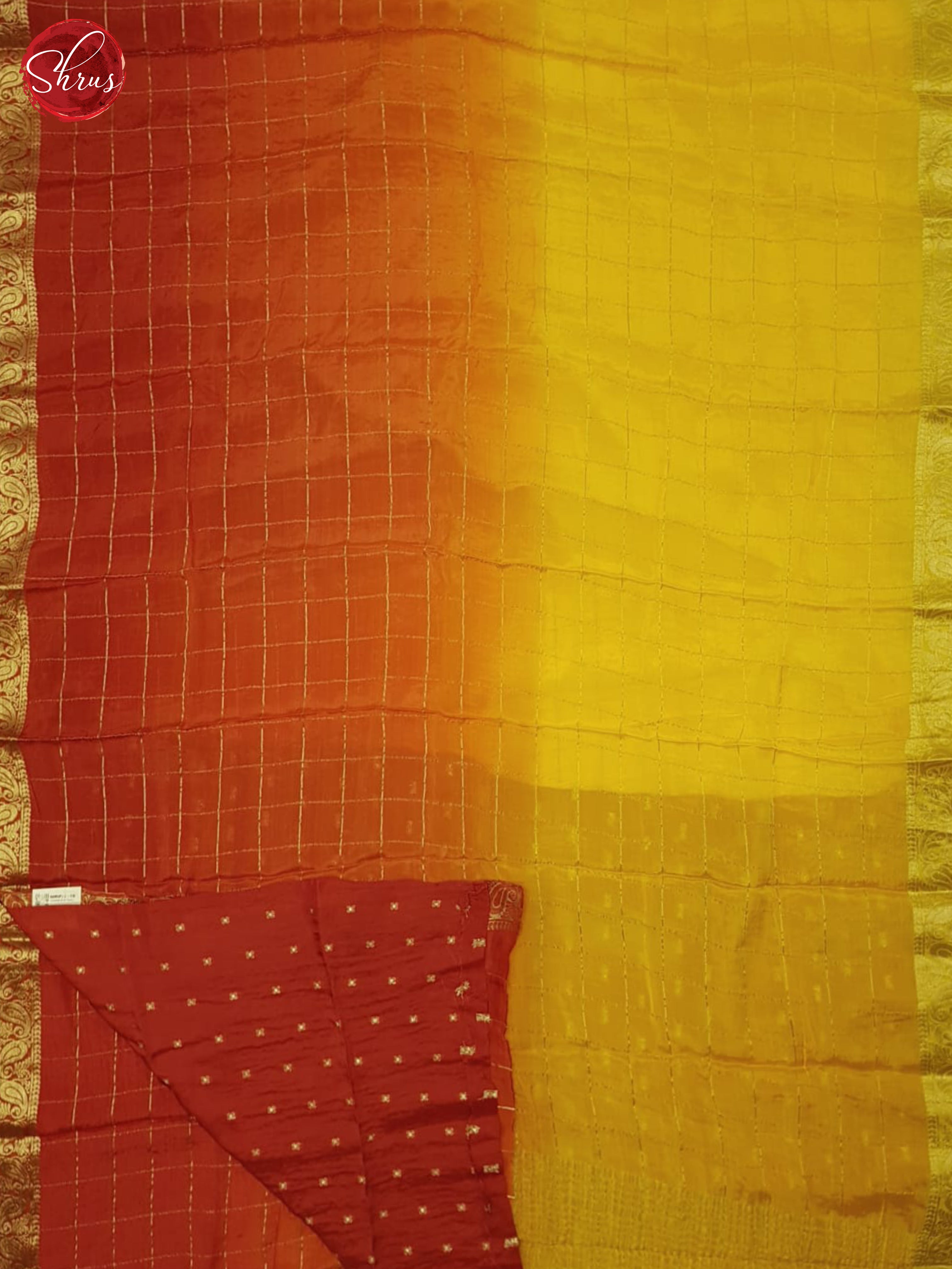 Yellow And Orange-semi crepe saree - Shop on ShrusEternity.com