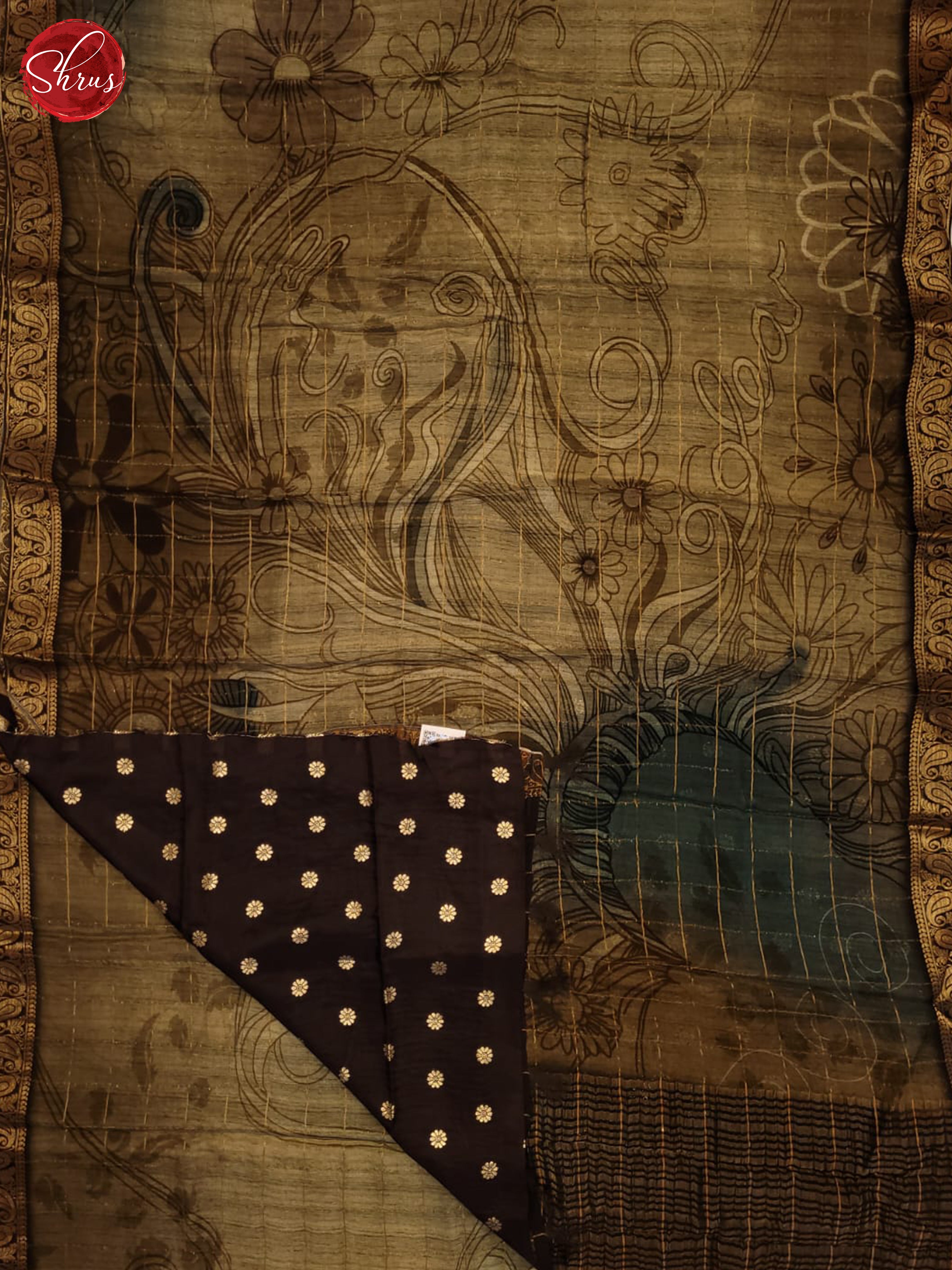 Elachi Green and Brown-semi crepe saree - Shop on ShrusEternity.com