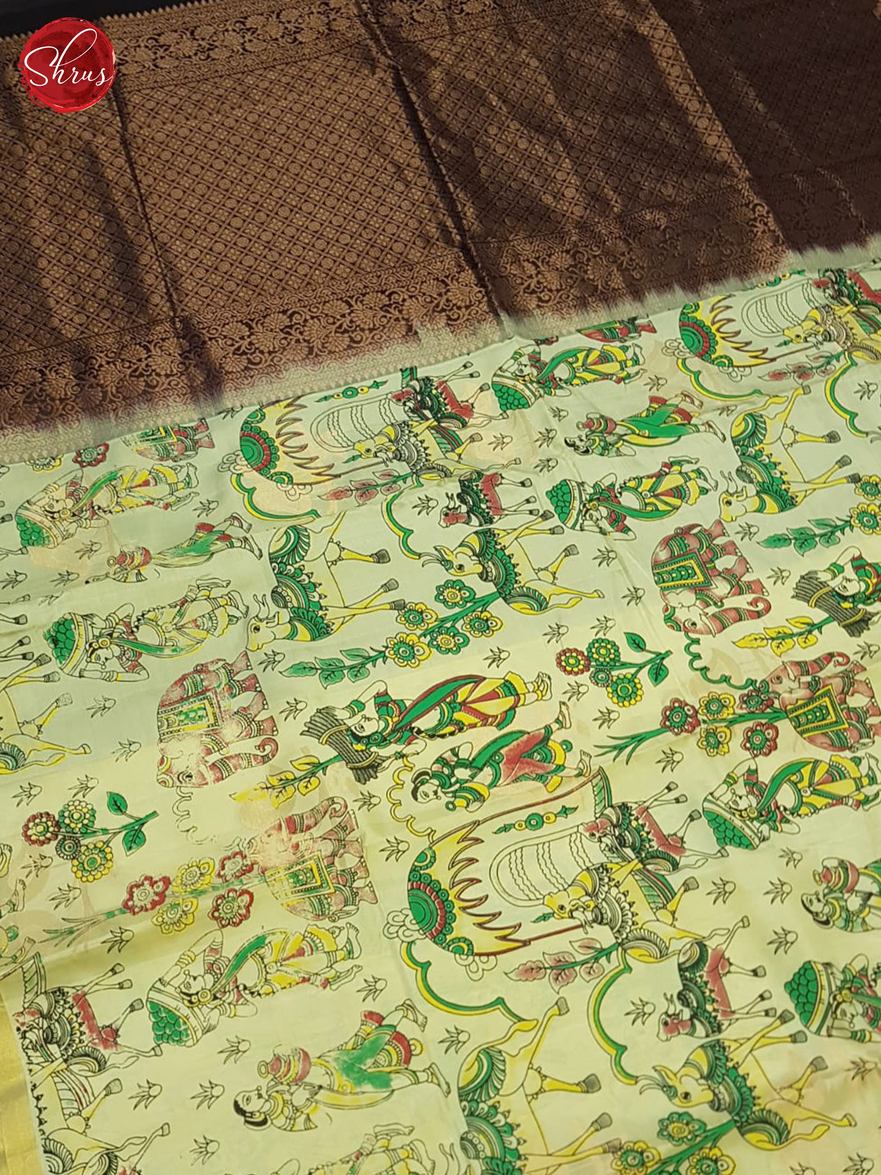 Cream & Brown - Softsilk-halfpure saree - Shop on ShrusEternity.com