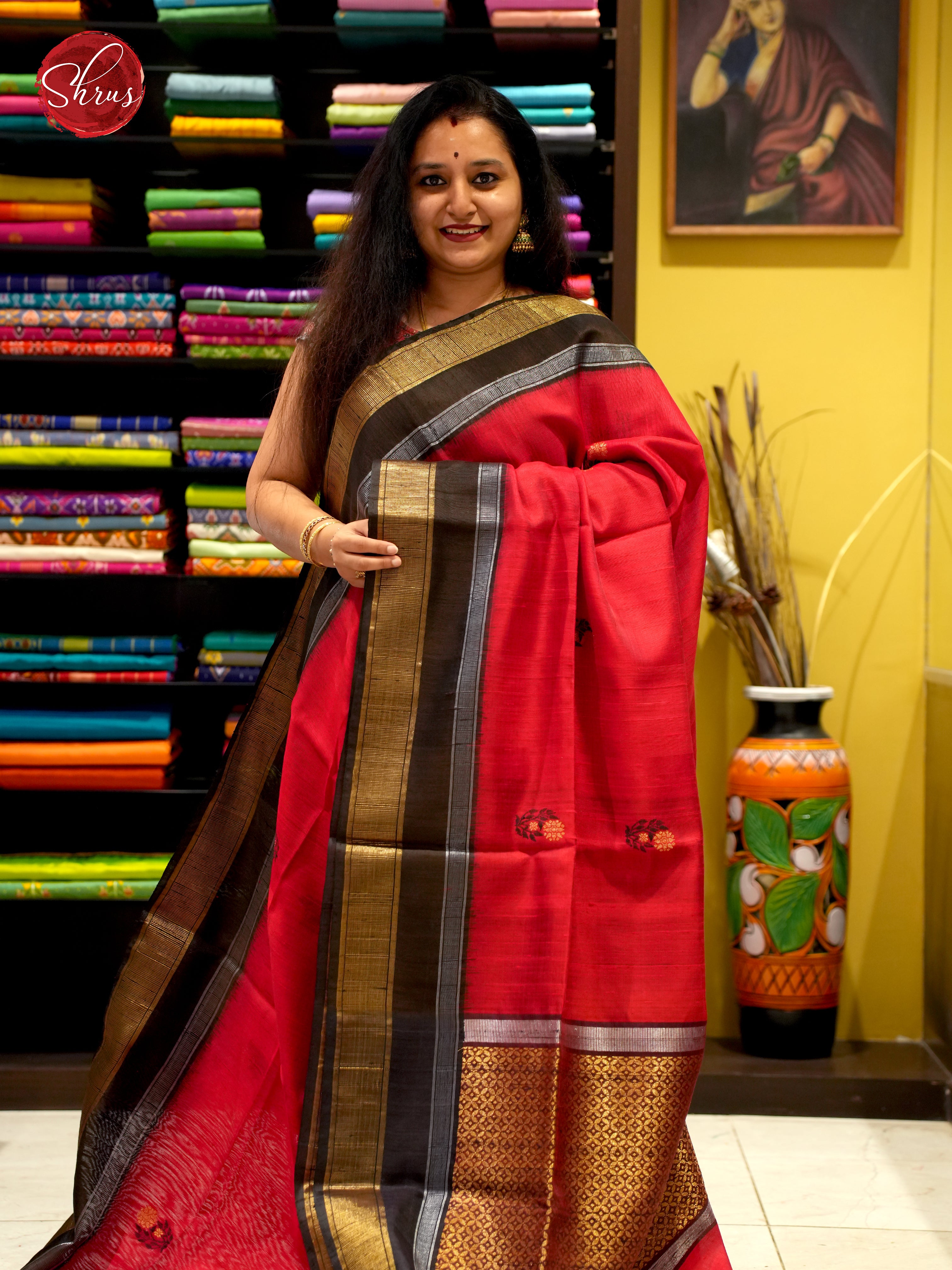 Red And Black-Raw silk saree - Shop on ShrusEternity.com