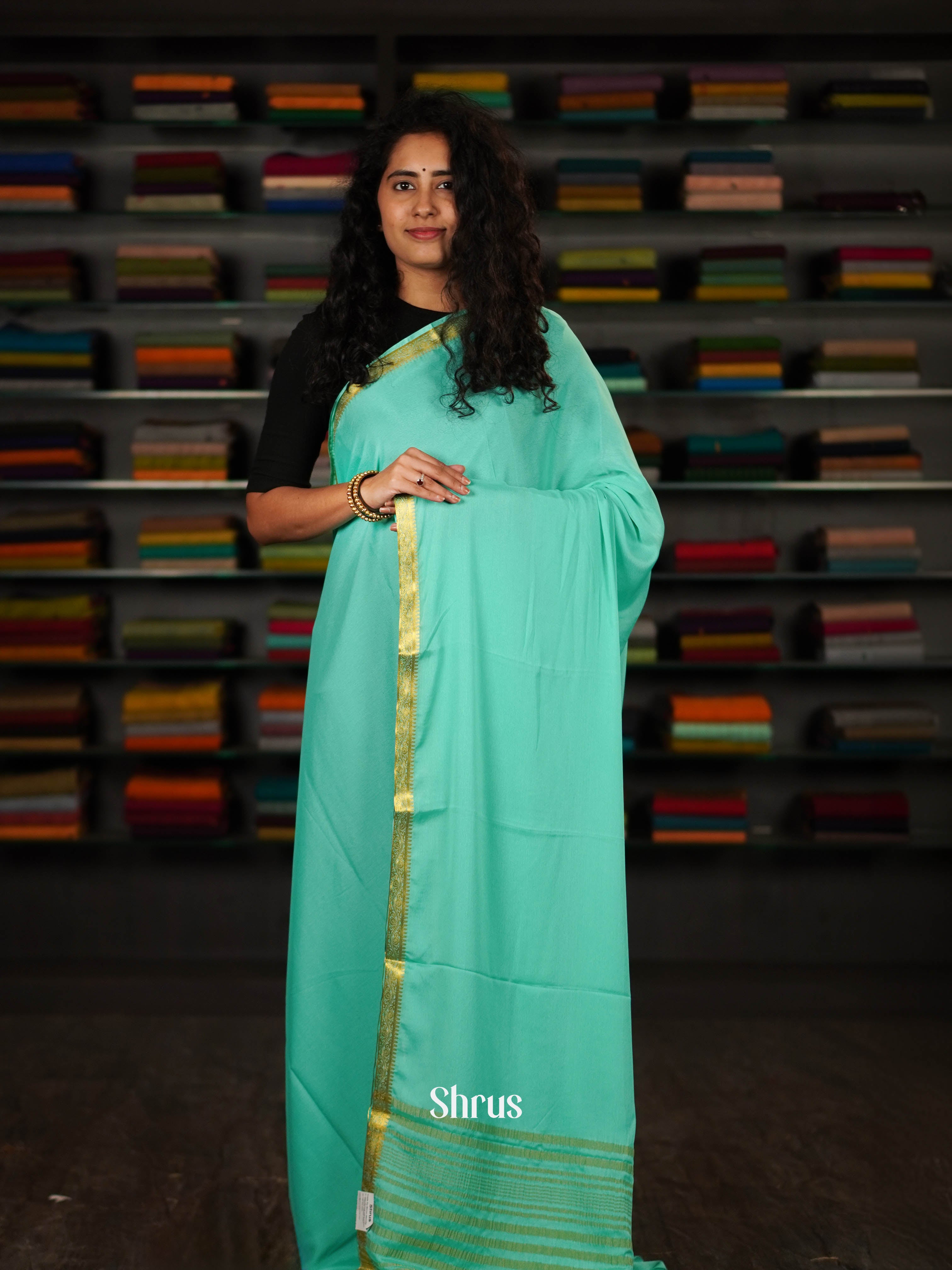 Pastel Green(Single Tone)- Semi Mysore silk - Shop on ShrusEternity.com