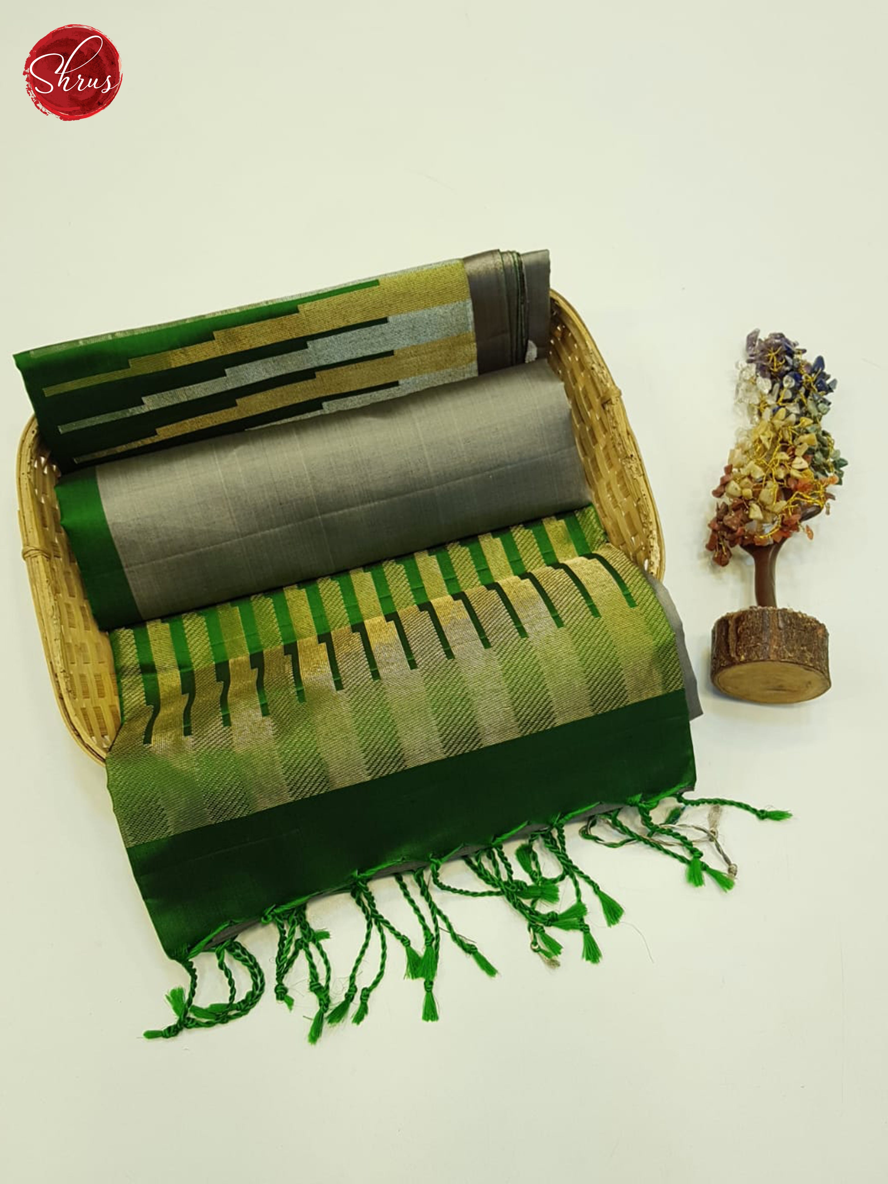 Grey And Green-Soft silk saree - Shop on ShrusEternity.com