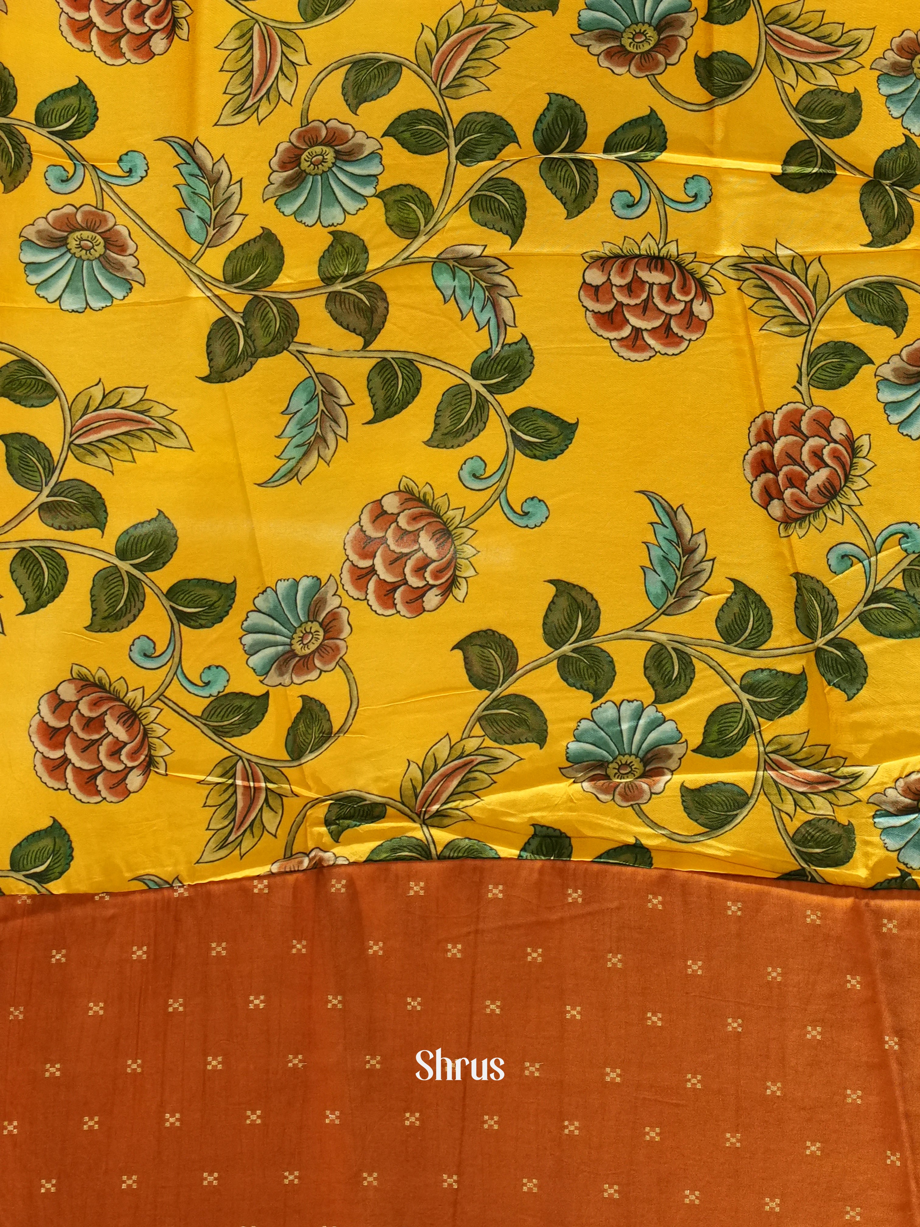 yellow and Brown-semi crepe saree - Shop on ShrusEternity.com