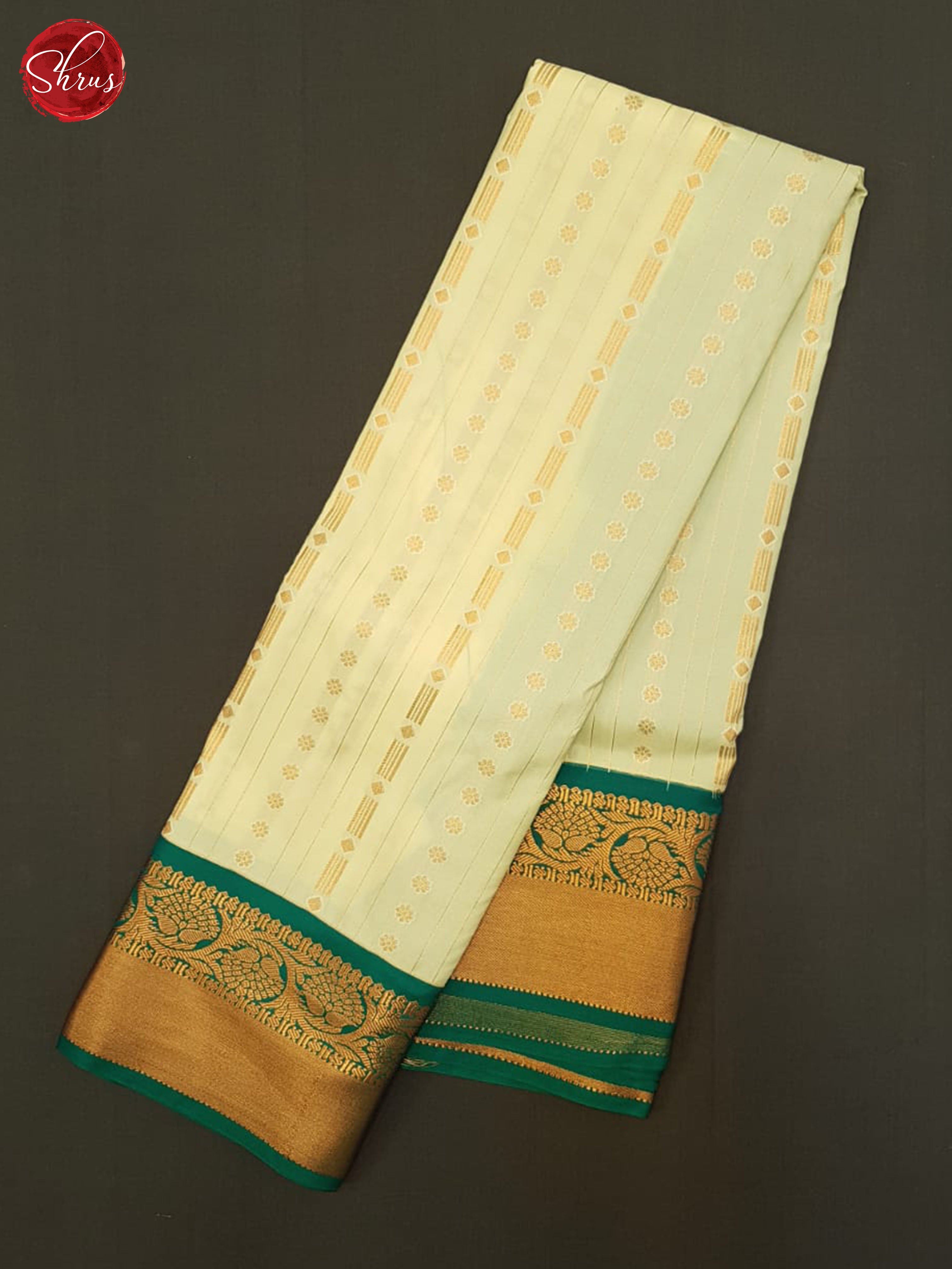 Cream & Green - Semi Kanchipuram Saree - Shop on ShrusEternity.com