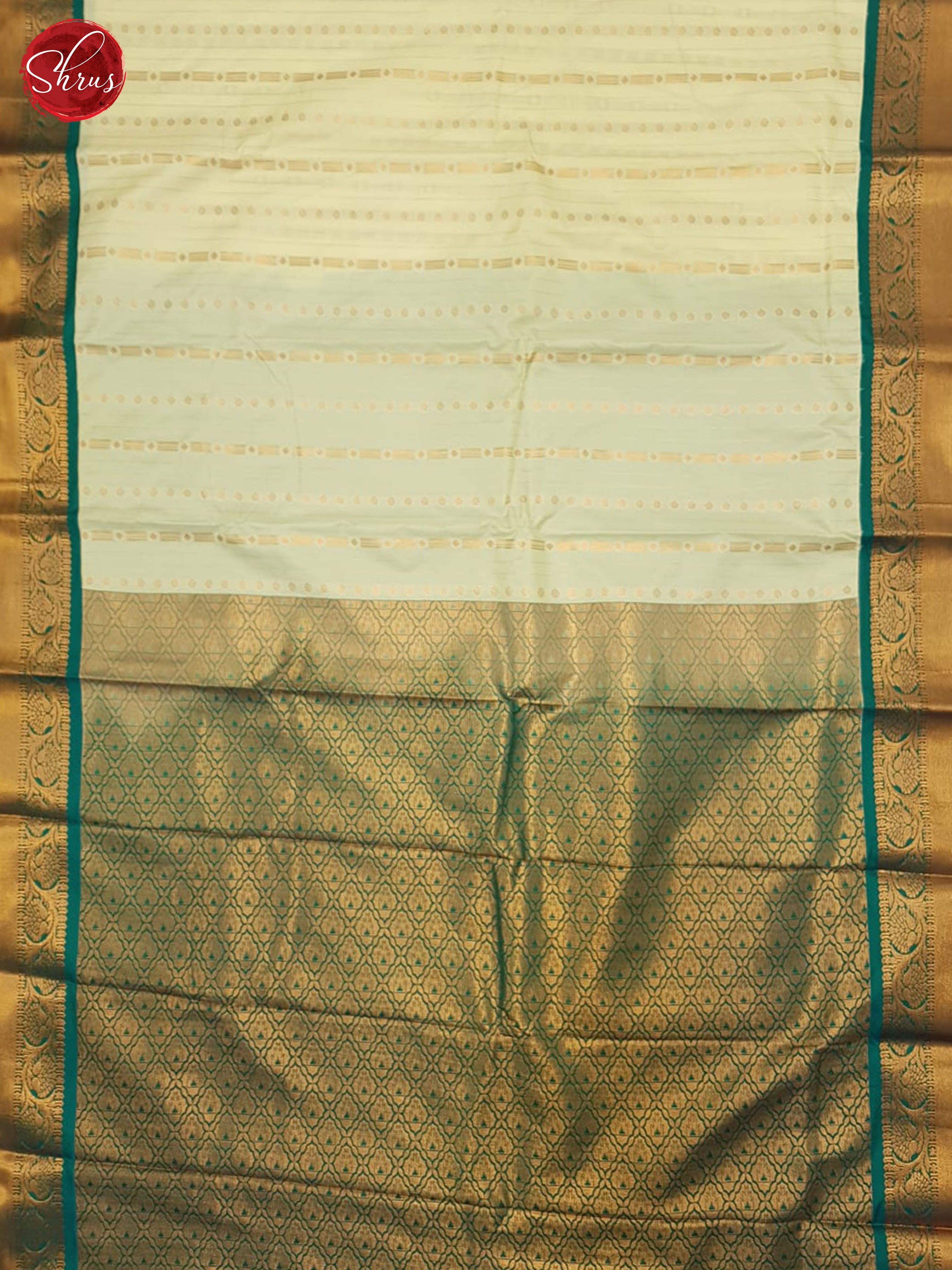 Cream & Green - Semi Kanchipuram Saree - Shop on ShrusEternity.com