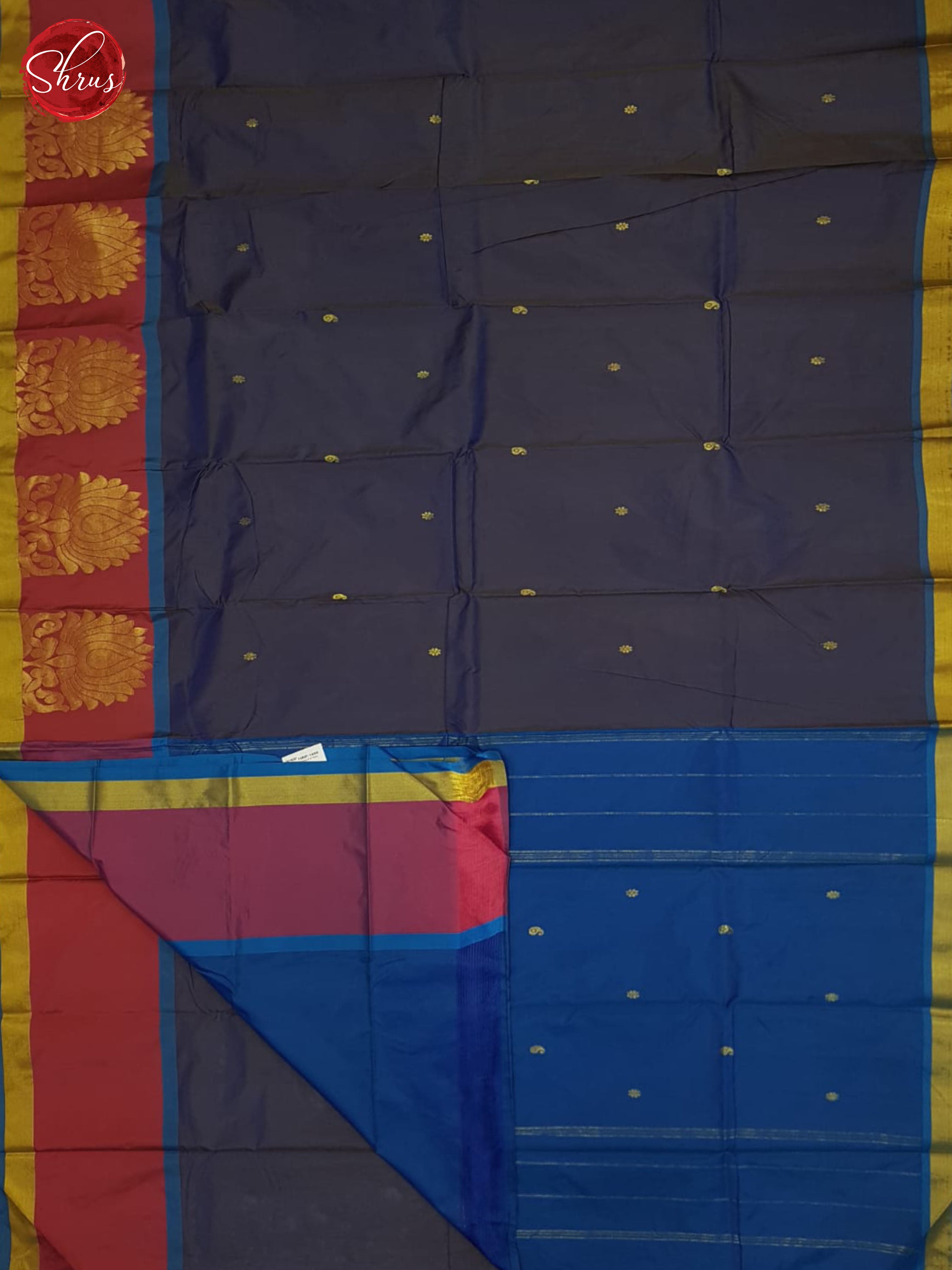 Blueish Grey And Blue-Semi soft silk saree - Shop on ShrusEternity.com